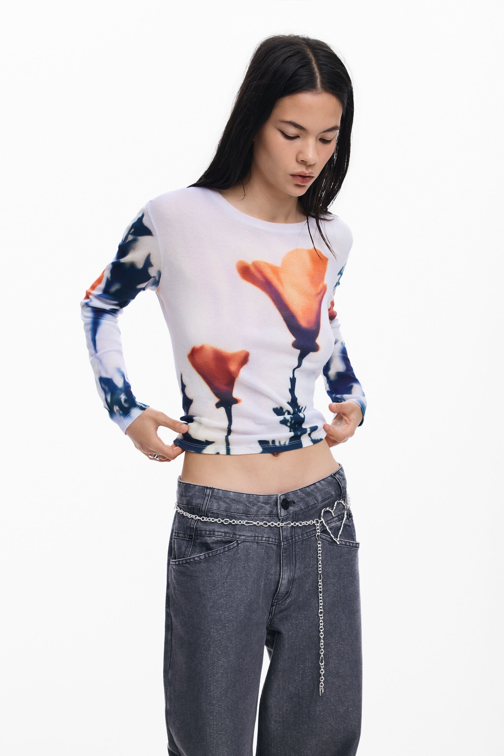 Desigual, Mohnblumen-T-Shirt, Damen, Baumwolle, Weiß, S