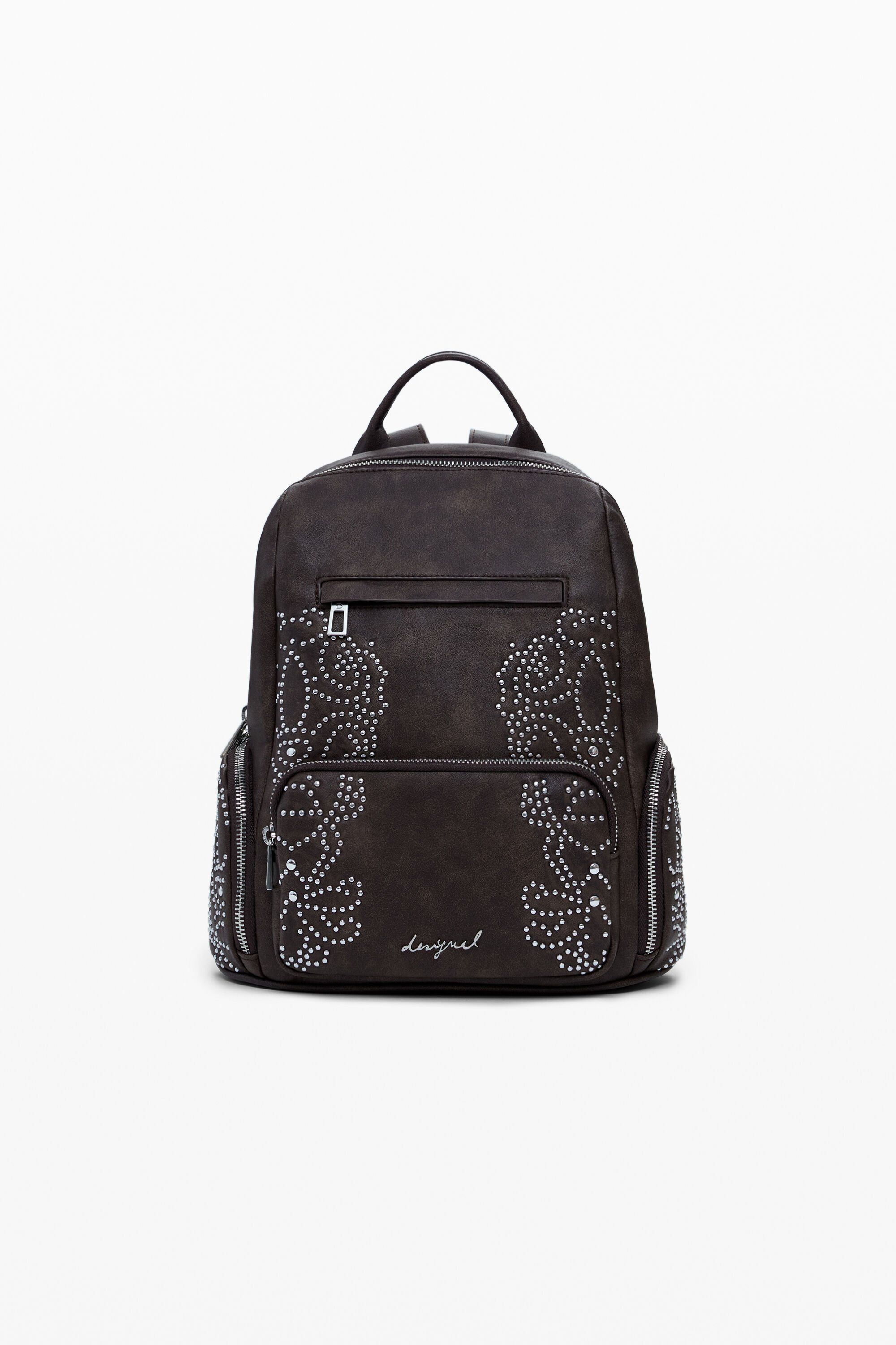 Desigual, Kleiner Rucksack mit Nieten und Taschen, Damen, Polyurethan, Braun, U