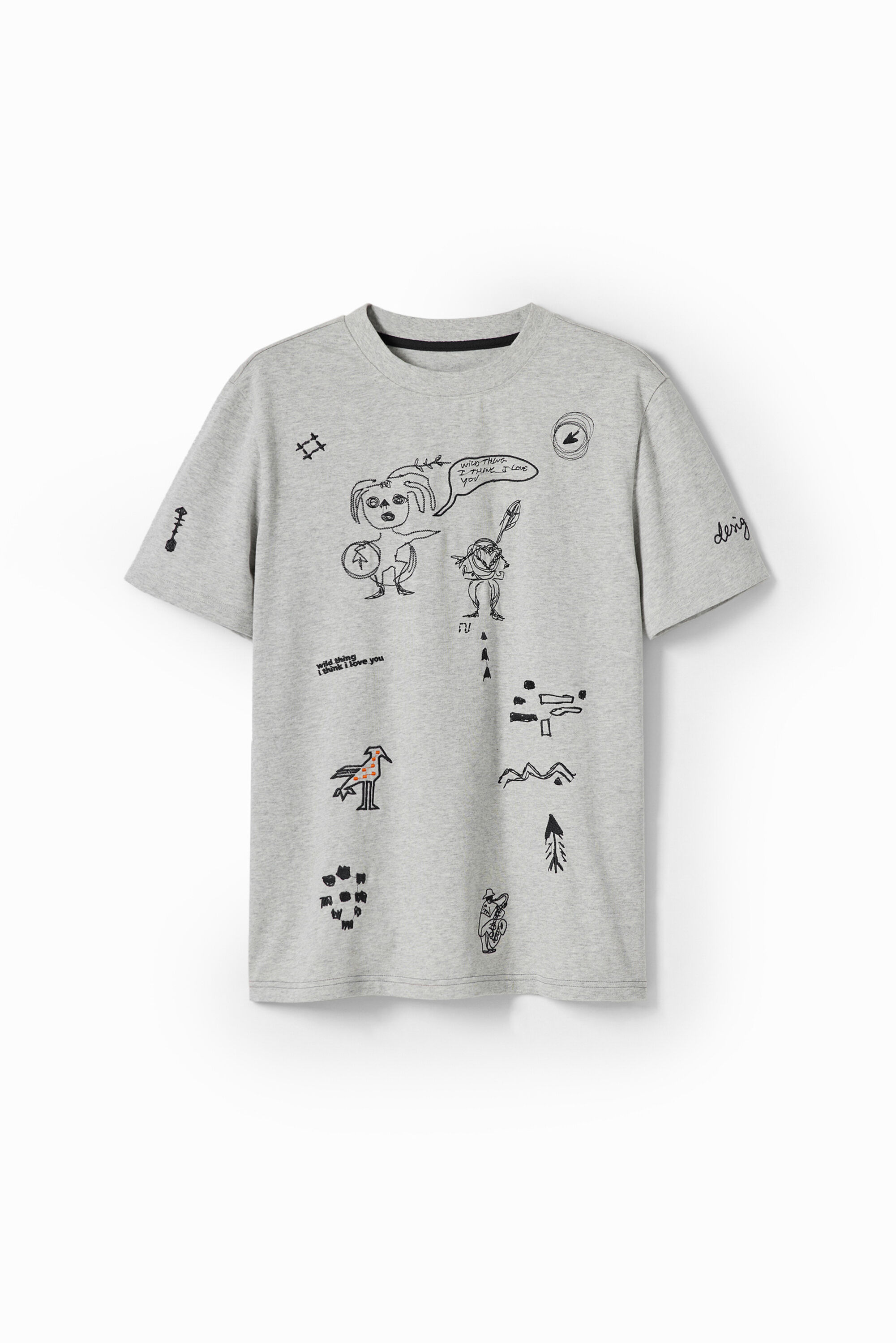 Desigual, T-Shirt Stickereien Illustrationen, Herren, Baumwolle, Schwarz, M