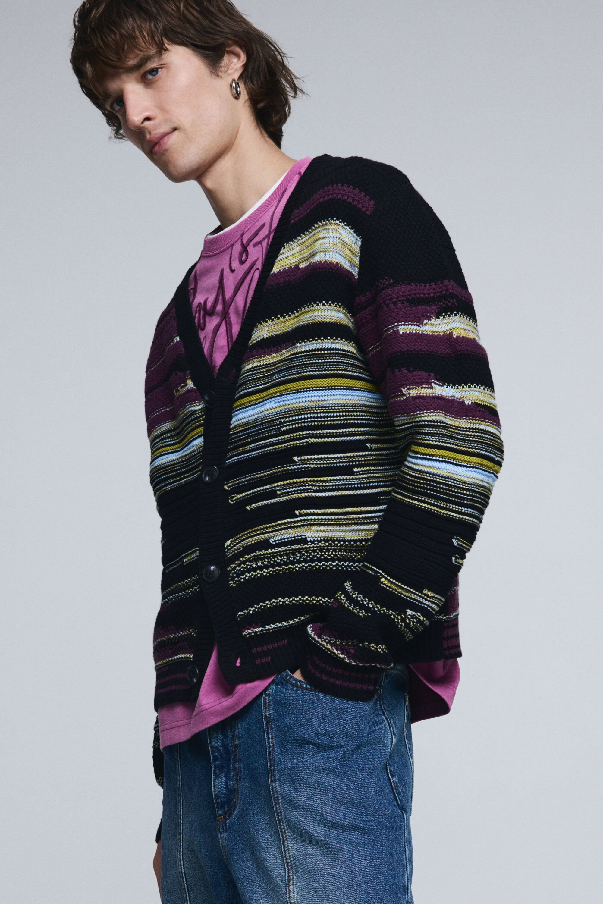 Desigual, Gestreifte Strickjacke, Herren, Rot, M