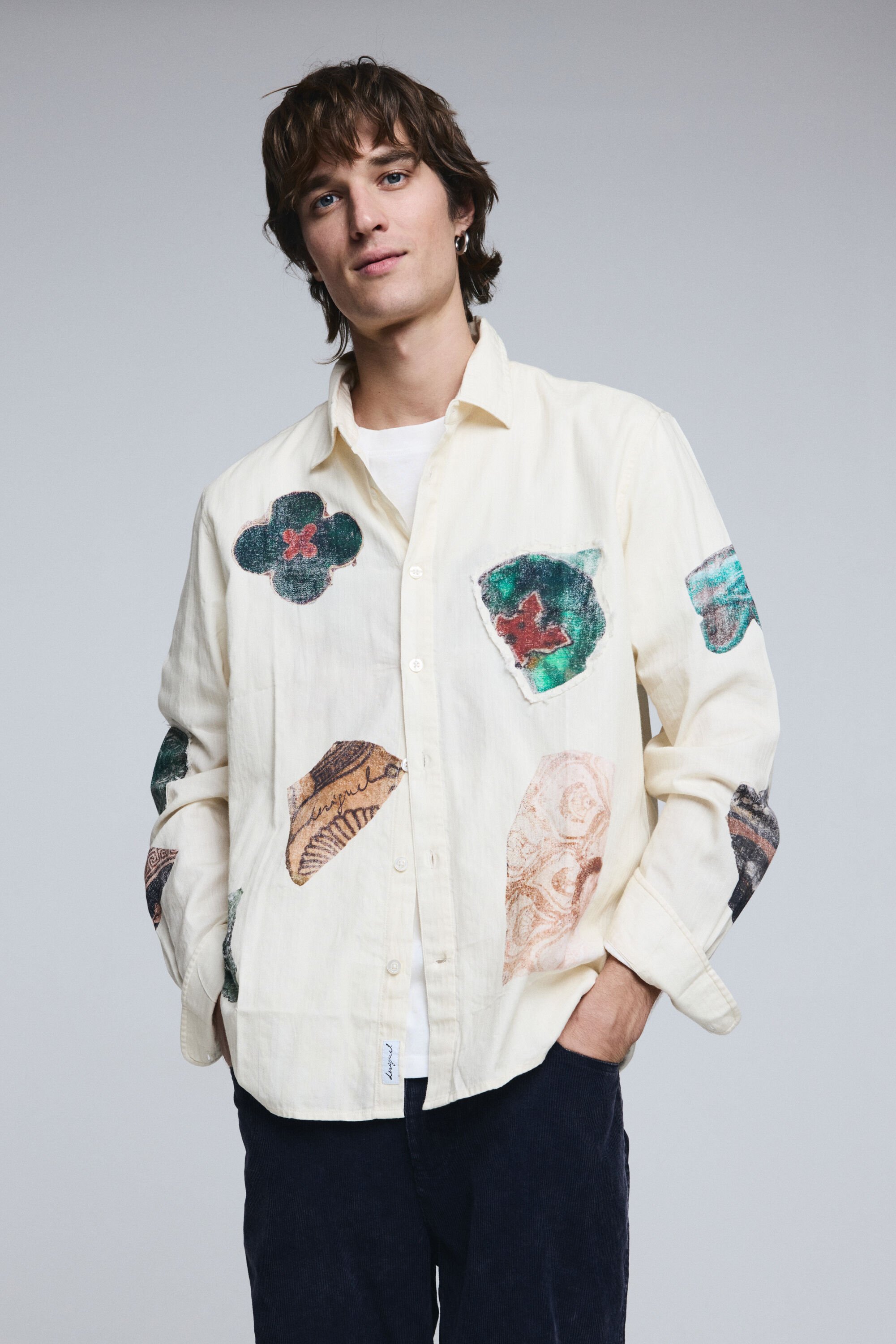 Desigual, Patch-Mosaik-Hemd, Herren, Baumwolle, Weiß, L