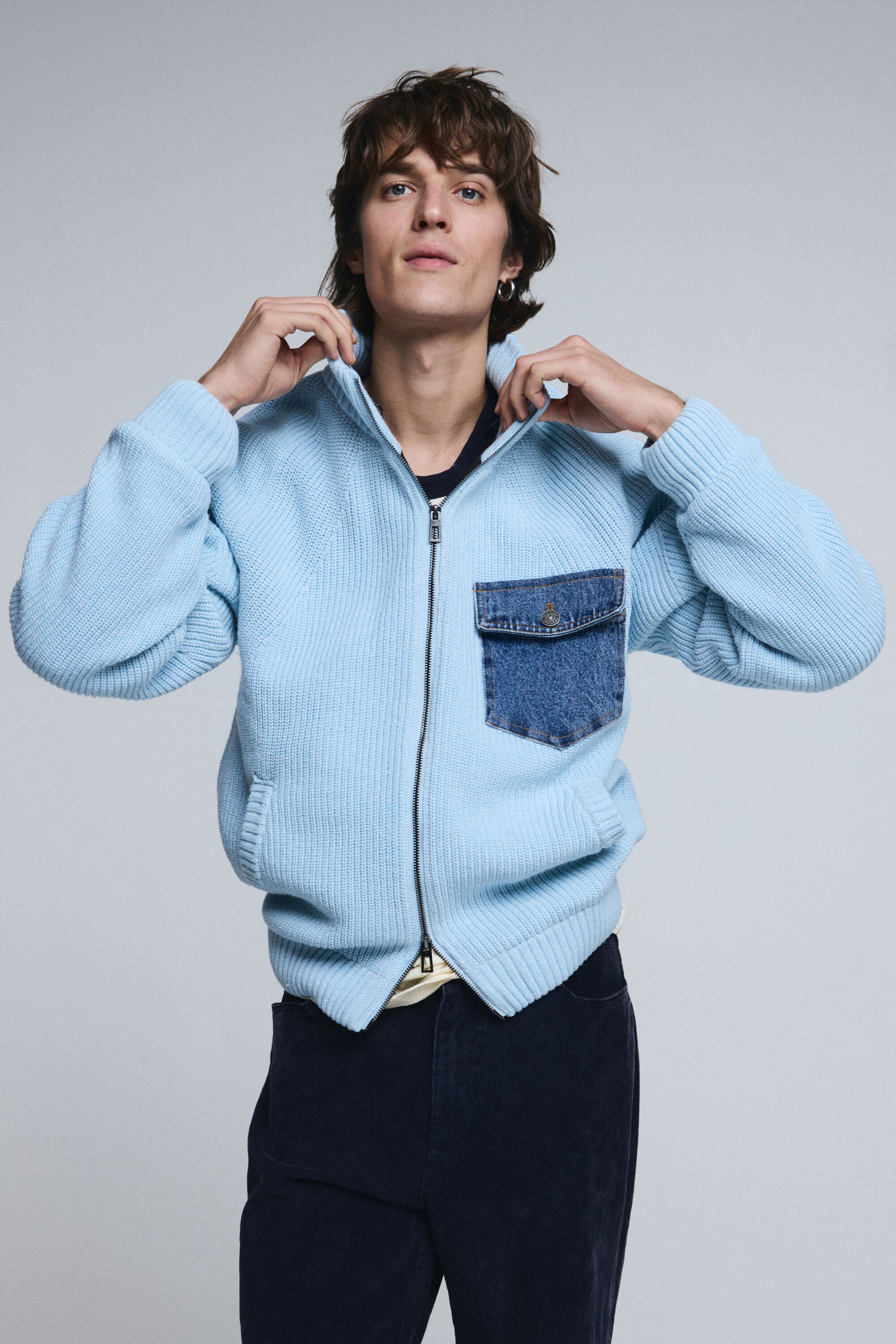 Desigual, Strickpullover mit Doppelreißverschluss, Herren, Blau, M