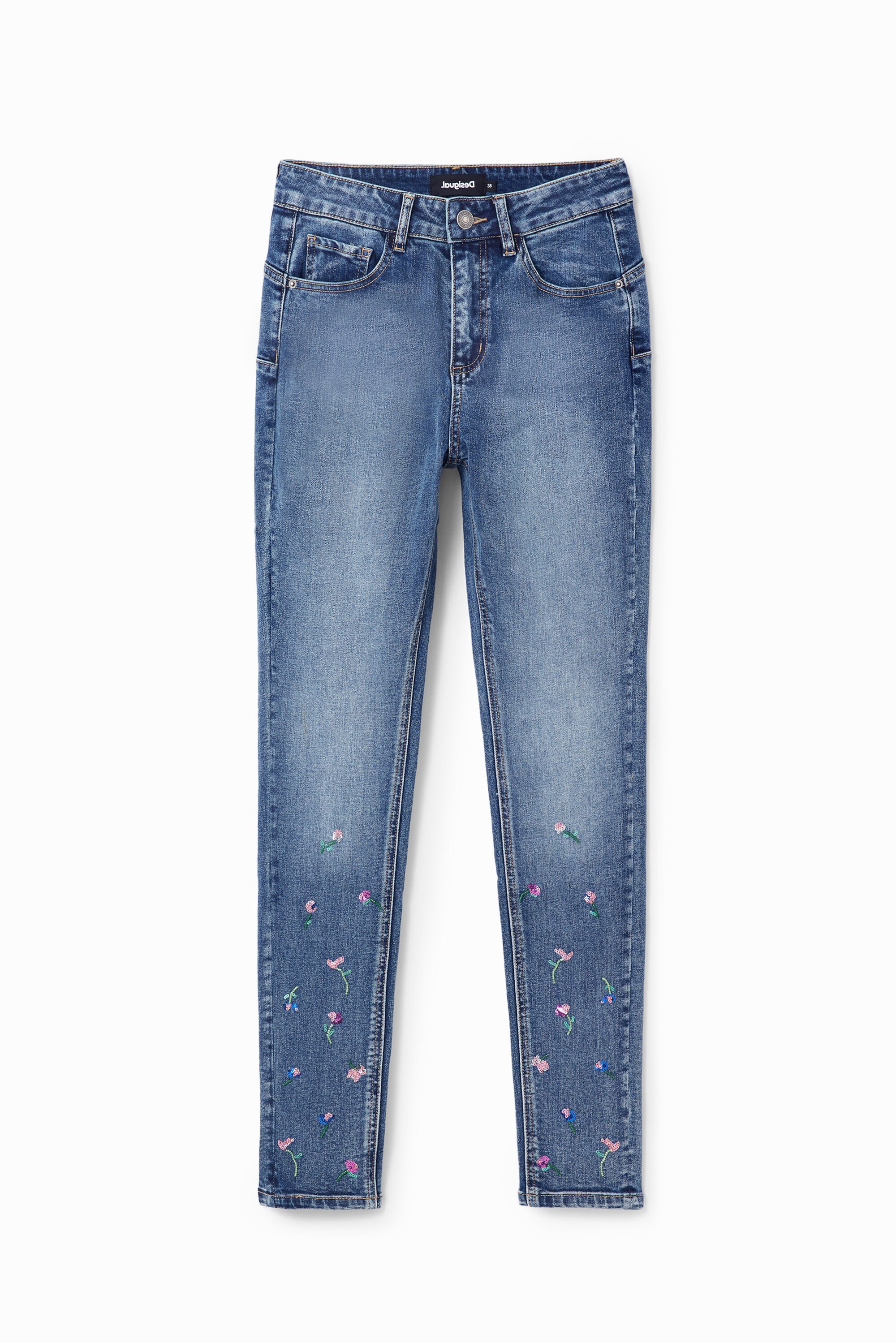 Desigual, Skinny Jeans Push-up Blumen, Baumwolle, Blau, 36