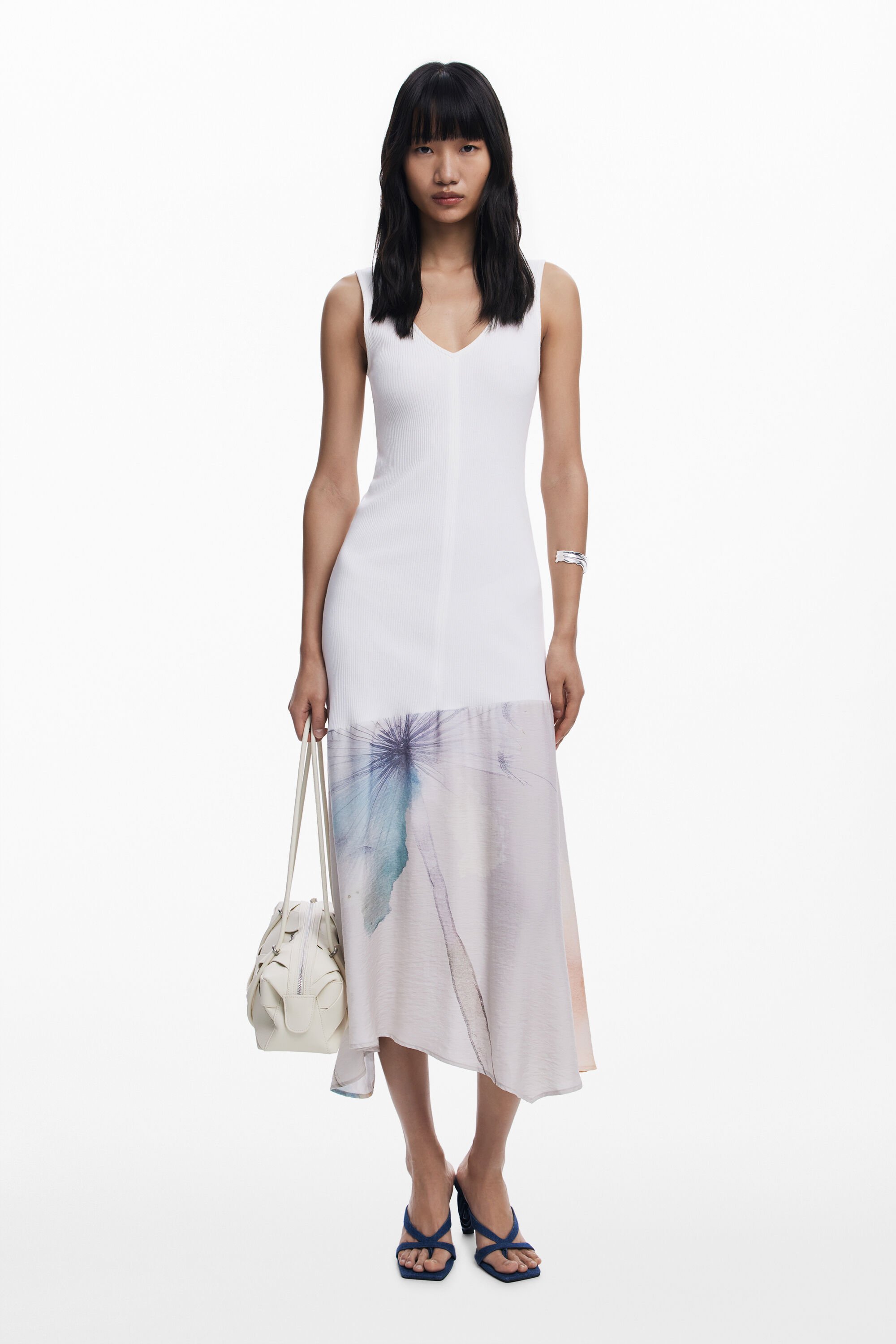 Desigual, Kombiniertes Kleid mit V-Ausschnitt, Damen, Weiß, XL