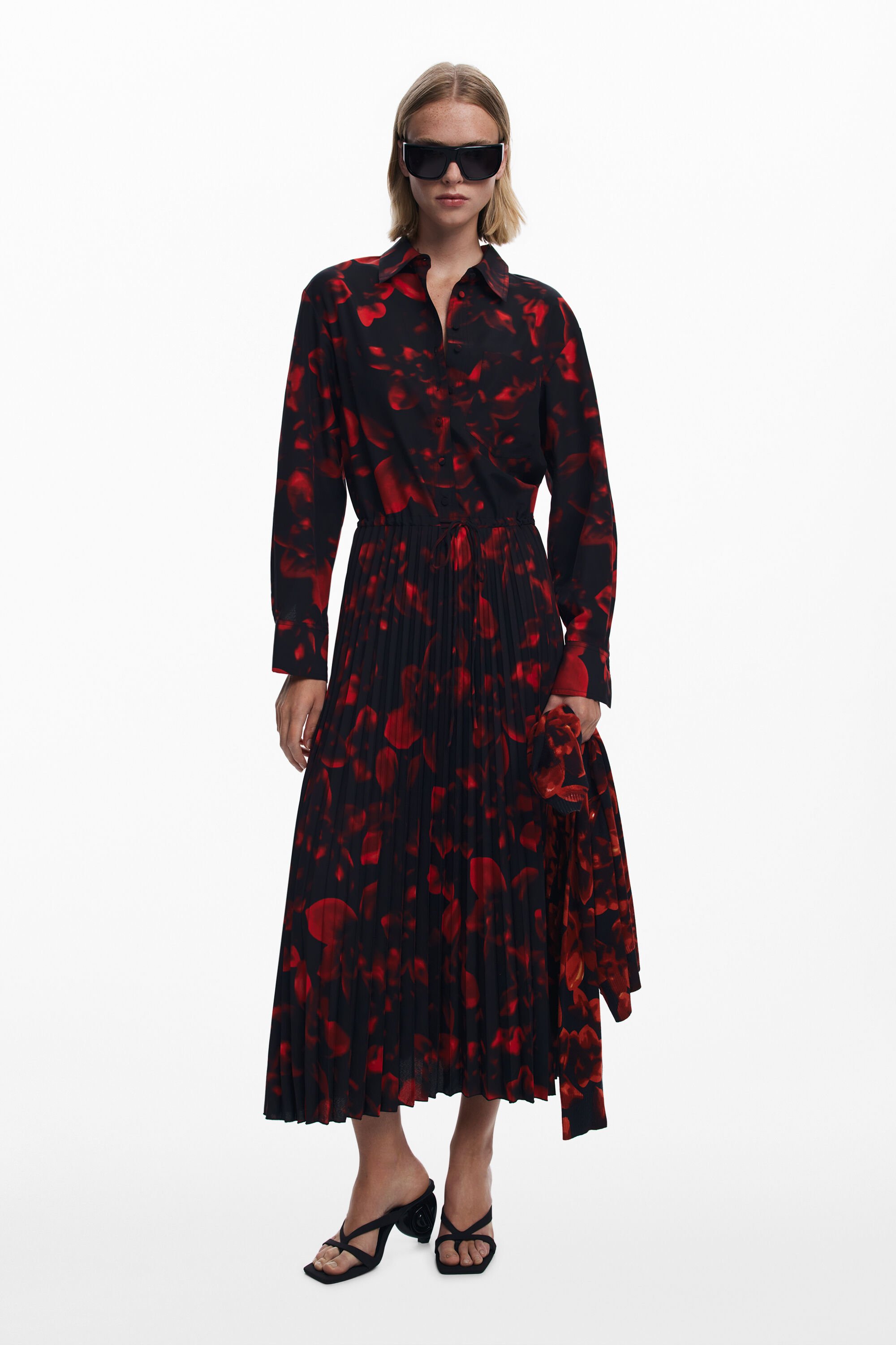 Desigual, Plissiertes Hemdblusenkleid, Damen, Polyester, Rot, L