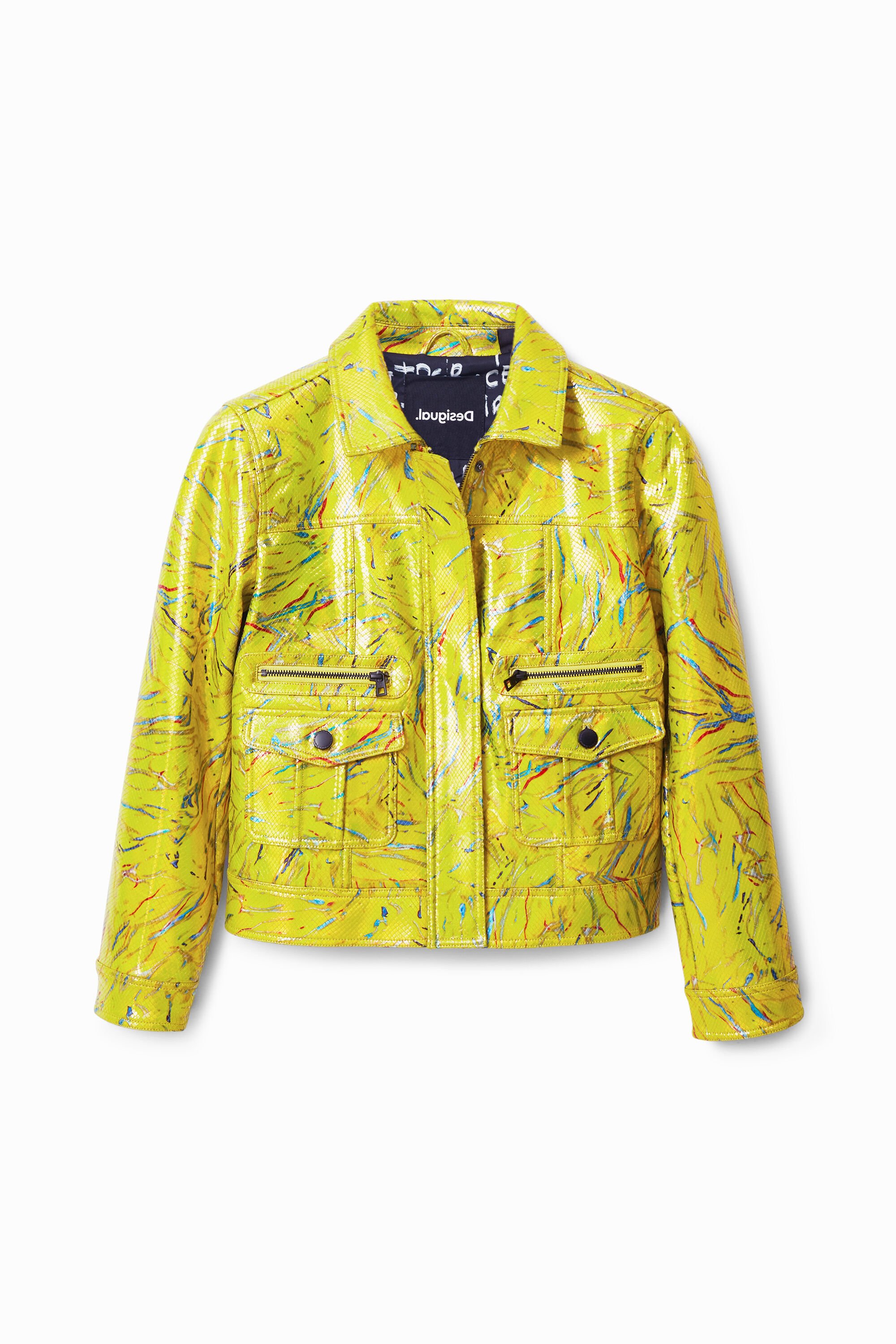 Desigual, Kunstvolle, gerade geschnittene Jacke, Polyurethan, Gelb, XL