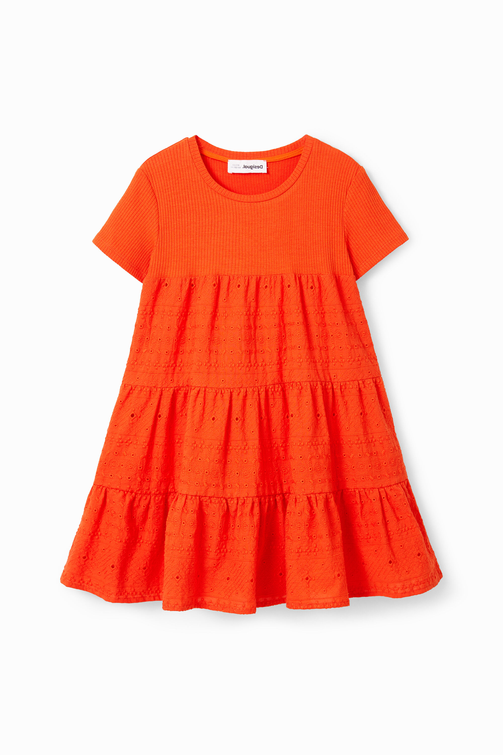 Desigual, Kleid Kombi Schweizer Lochstickerei, Orange, 7/8