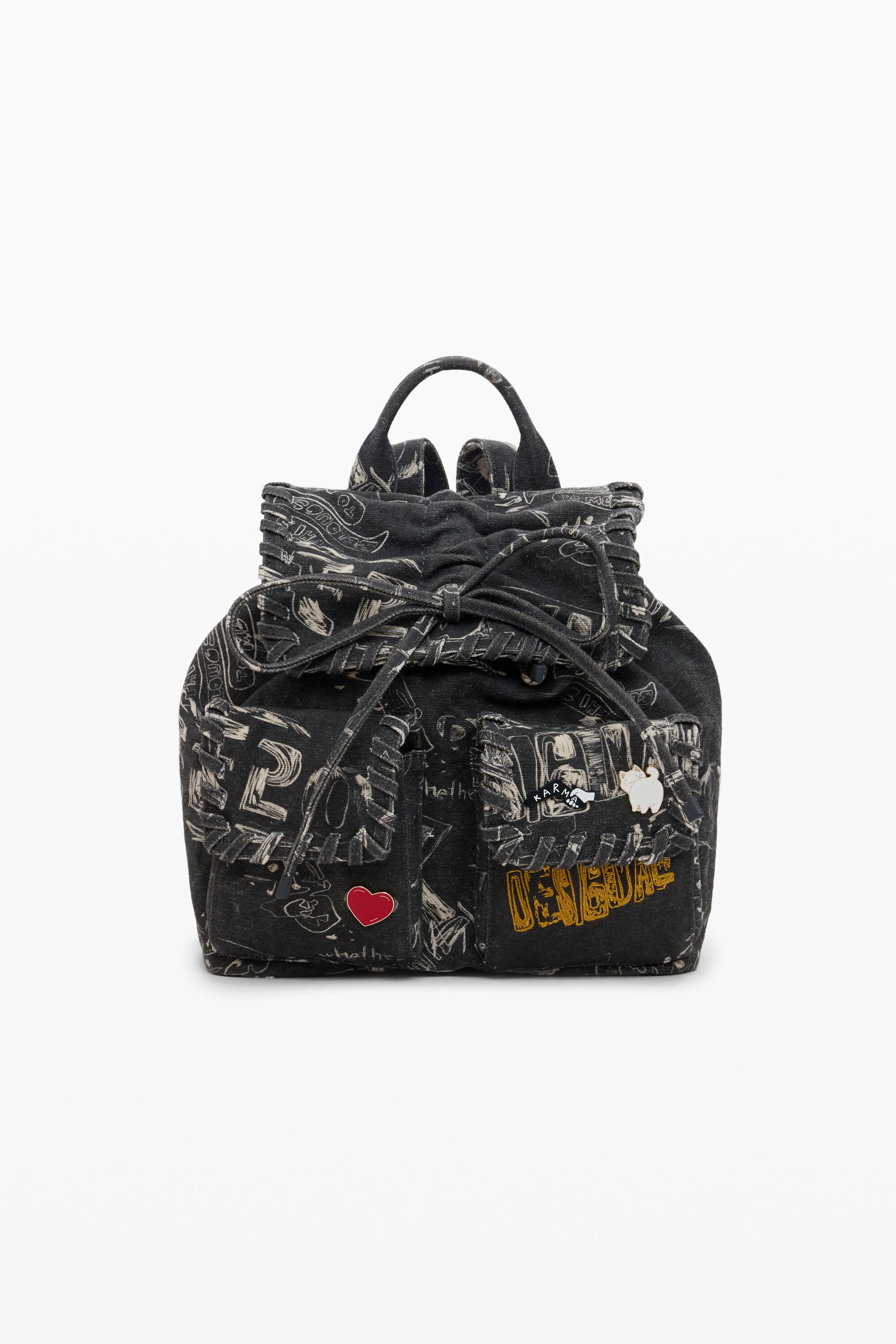 Desigual, Kleiner Rucksack mit Taschen, Damen, Baumwolle, Schwarz, U