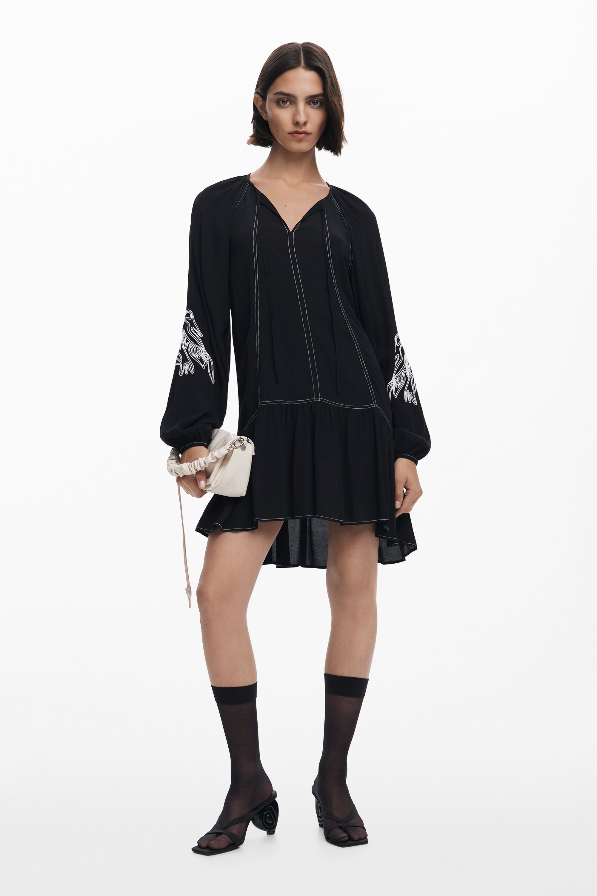 Desigual, Besticktes Boho-Kleid, Damen, Viskose, Schwarz, L