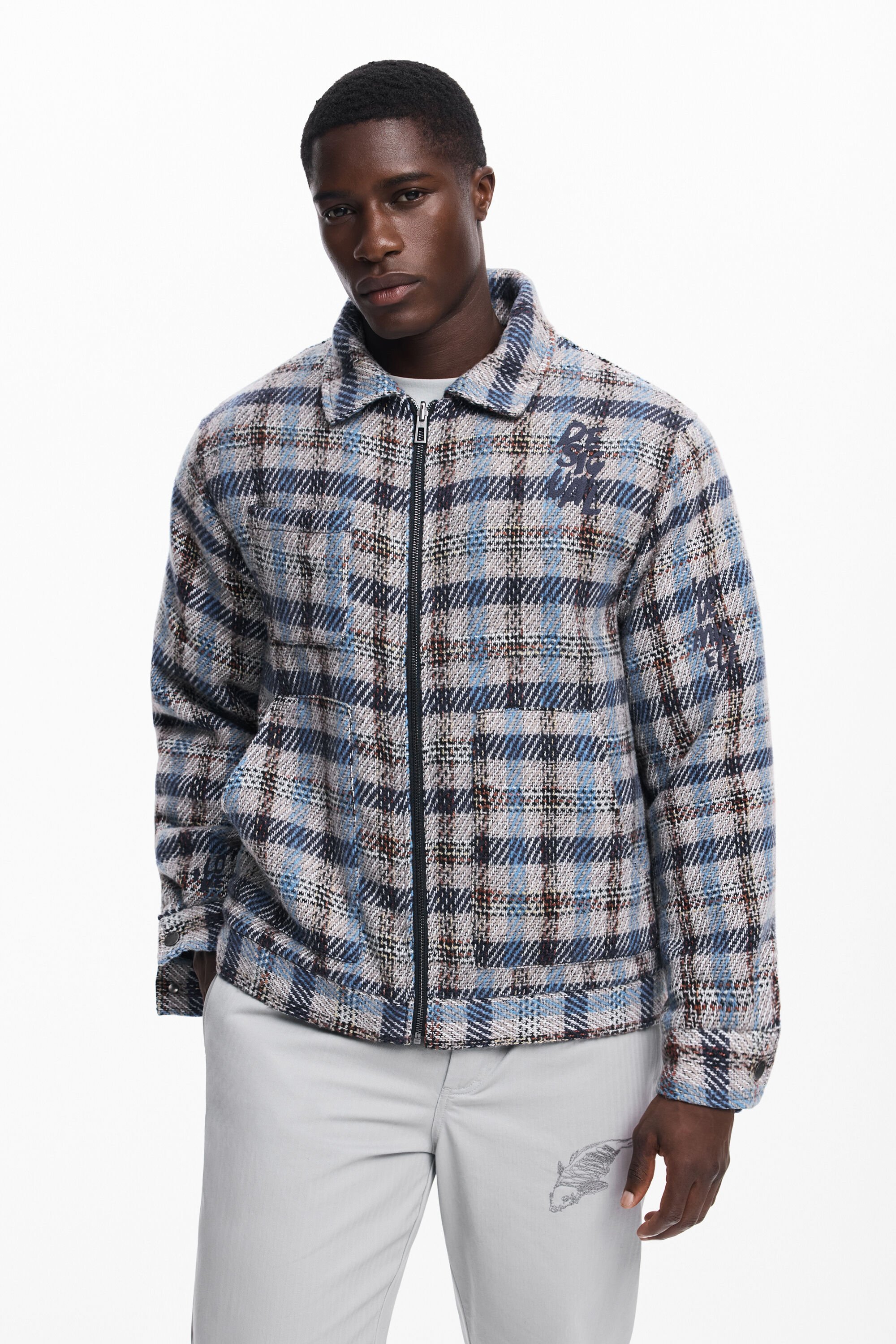 Desigual, Karierte Jacke mit Taschen, Herren, Schwarz, M