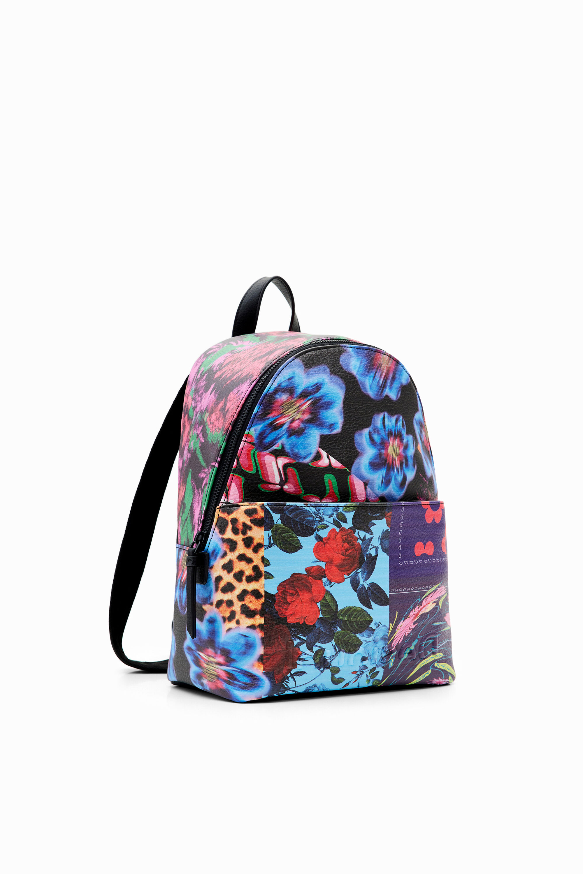 Desigual, Kleiner Rucksack Patch Blumen, Damen, Polyurethan, Schwarz, U