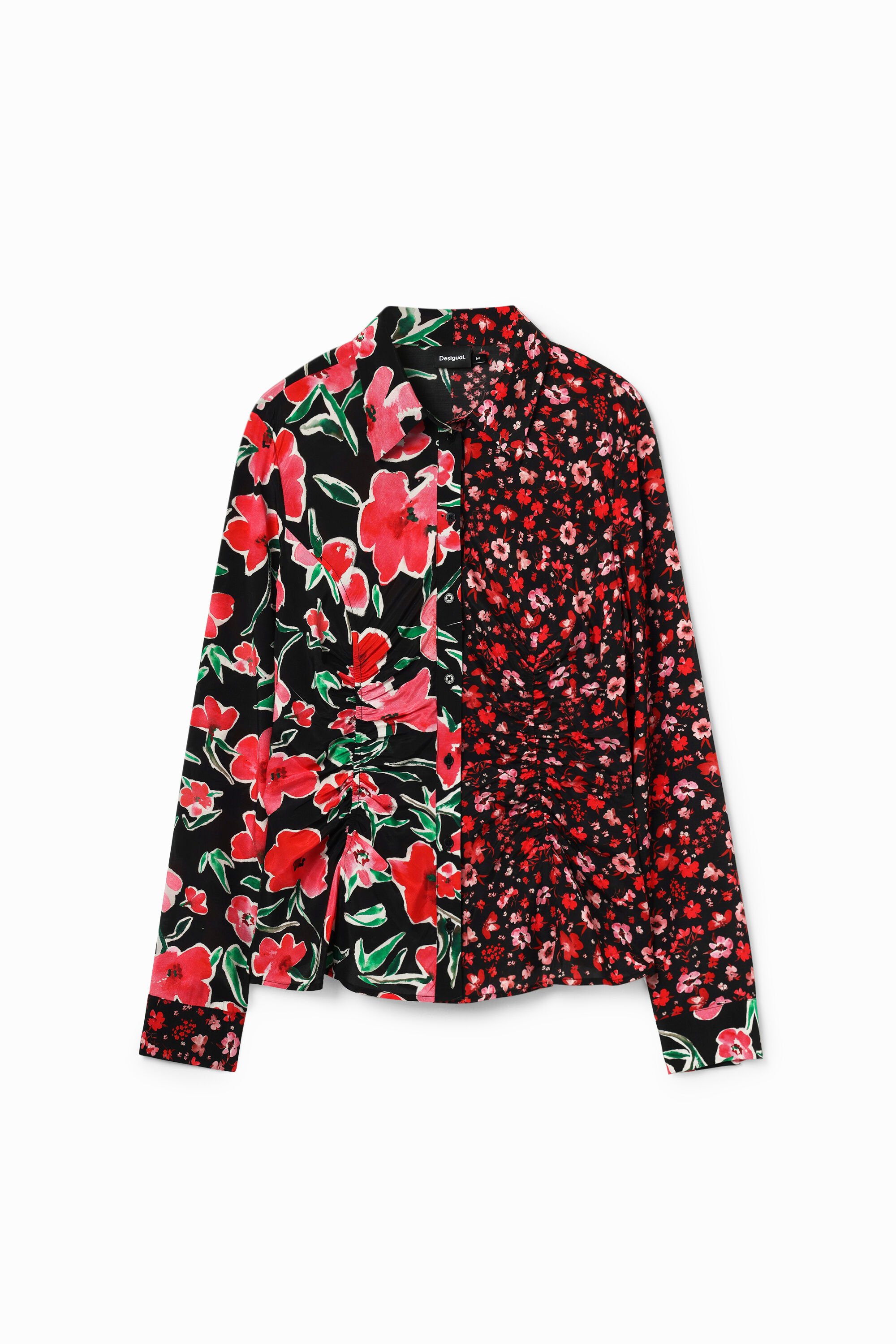 Desigual, Gerafftes Hemd Blumen, Damen, Viskose, Rot, XS