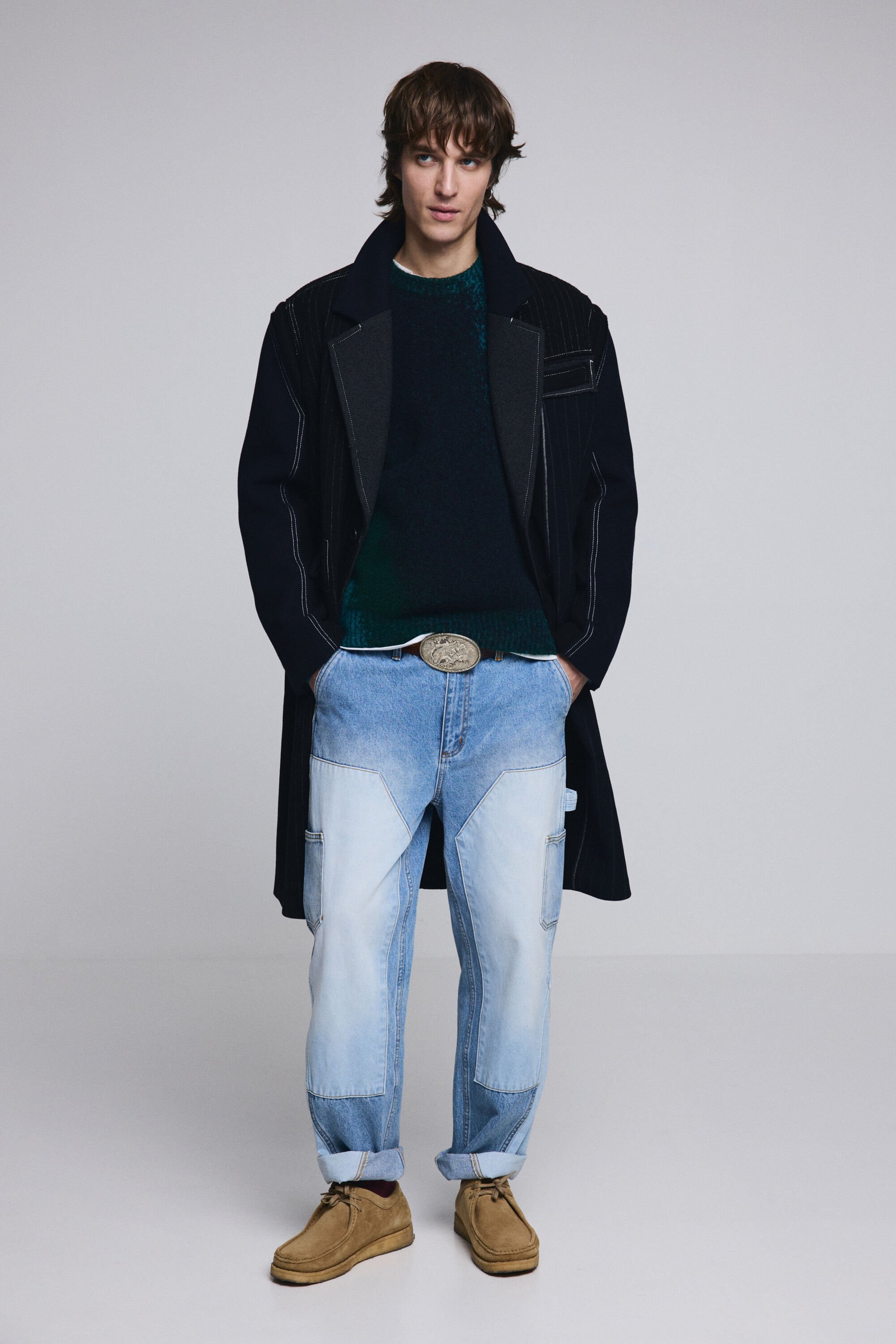 Desigual, Langer gestreifter Mantel, Herren, Blau, L