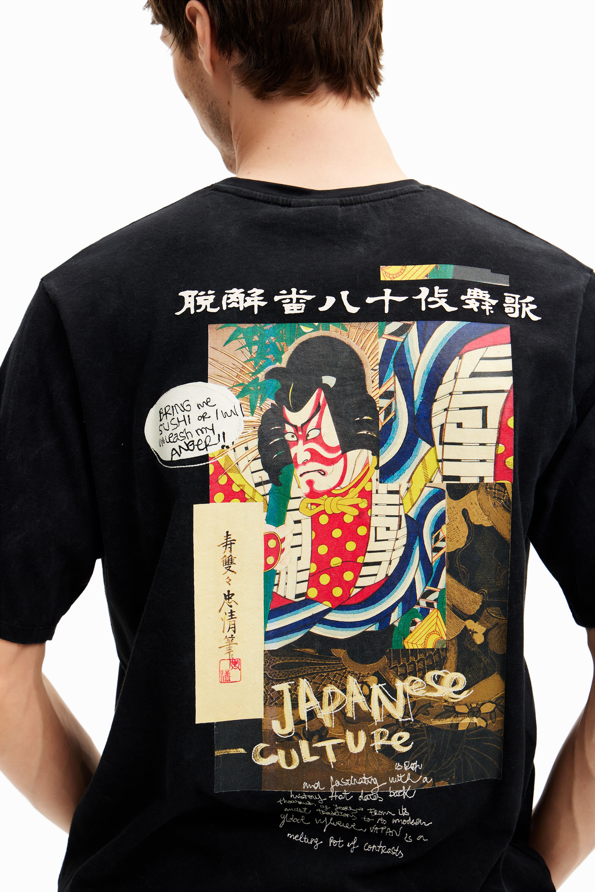 Desigual, T-Shirt mit japanischem Stil Illustrationen, Herren, Baumwolle, Schwarz, XXL