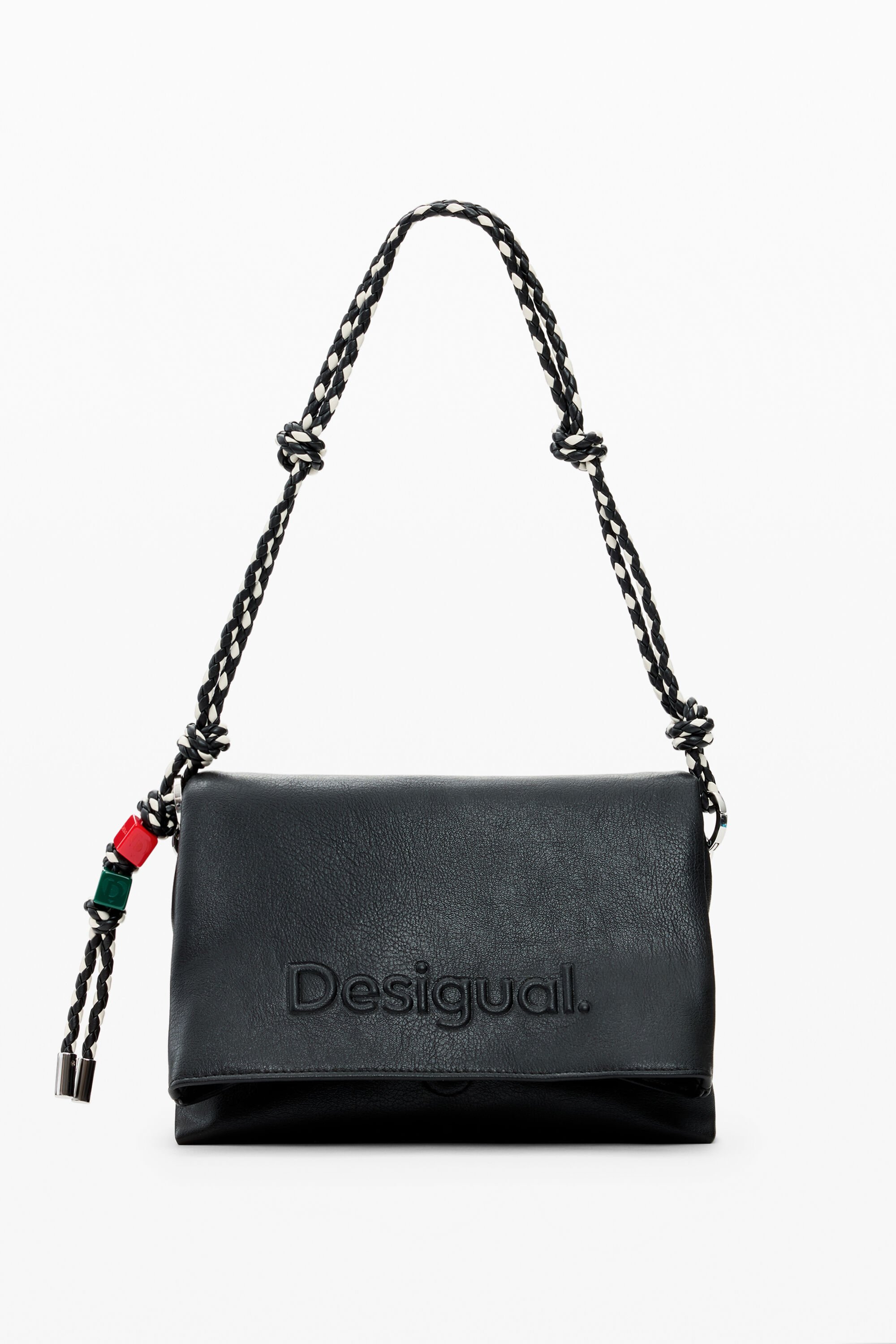 Desigual, Mittelgroße Tasche mit Logo-Anhänger, Damen, Polyurethan, Schwarz, U