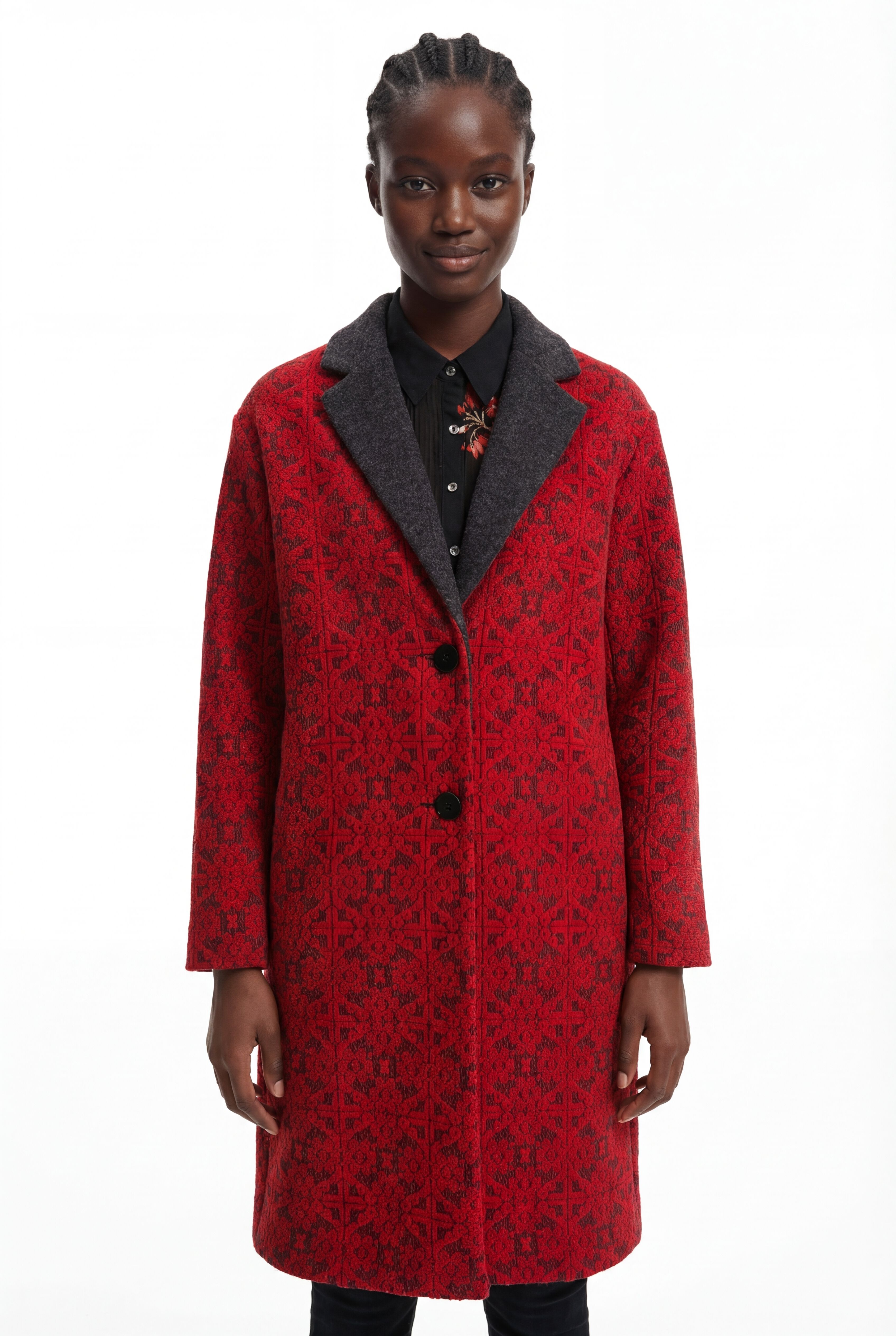 Desigual, Langer Mantel mit Bordüren, Damen, Rot, M