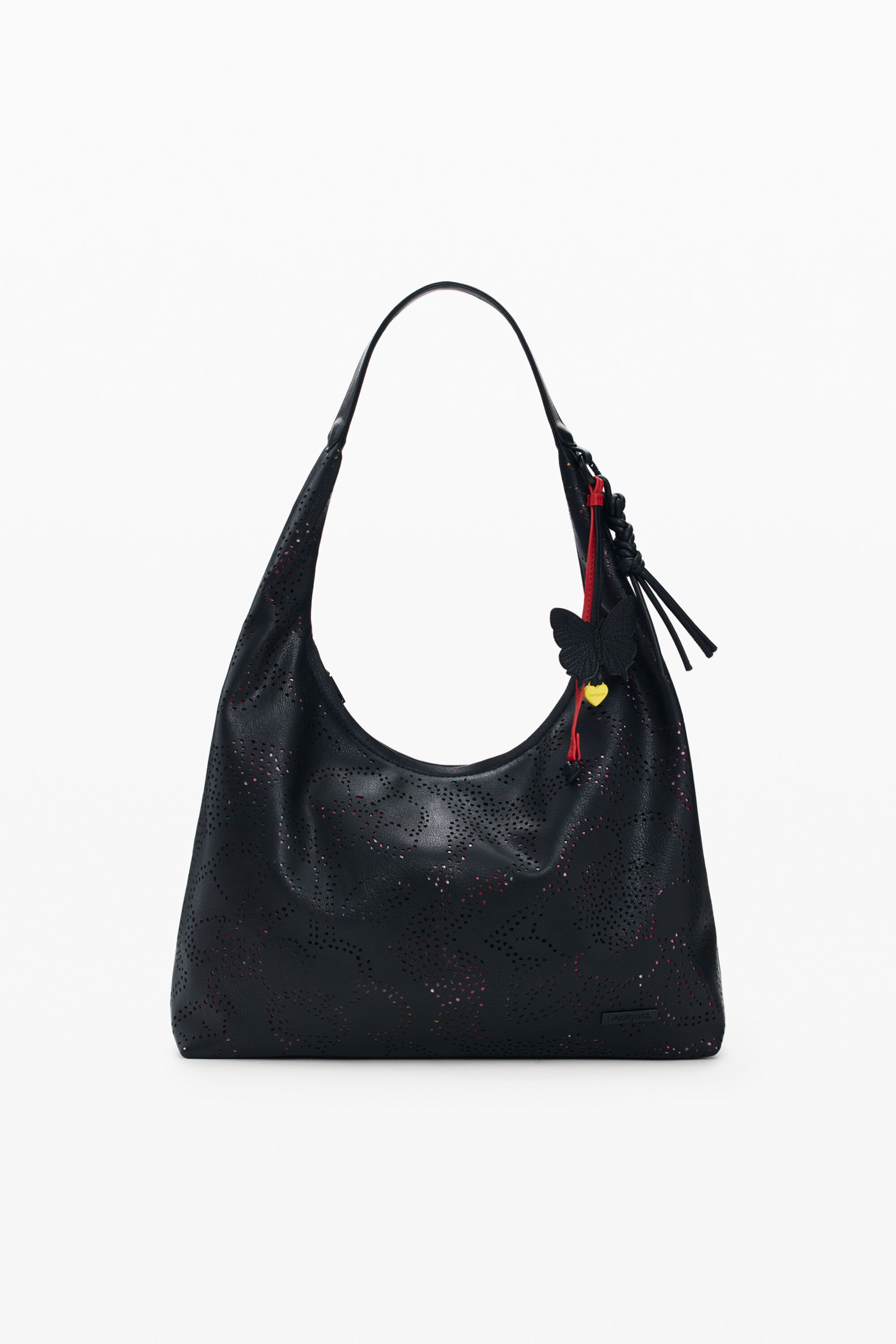 Desigual, Mittelgroße Tasche mit Schmetterlingsausschnitt, Damen, Polyurethan, Schwarz, U