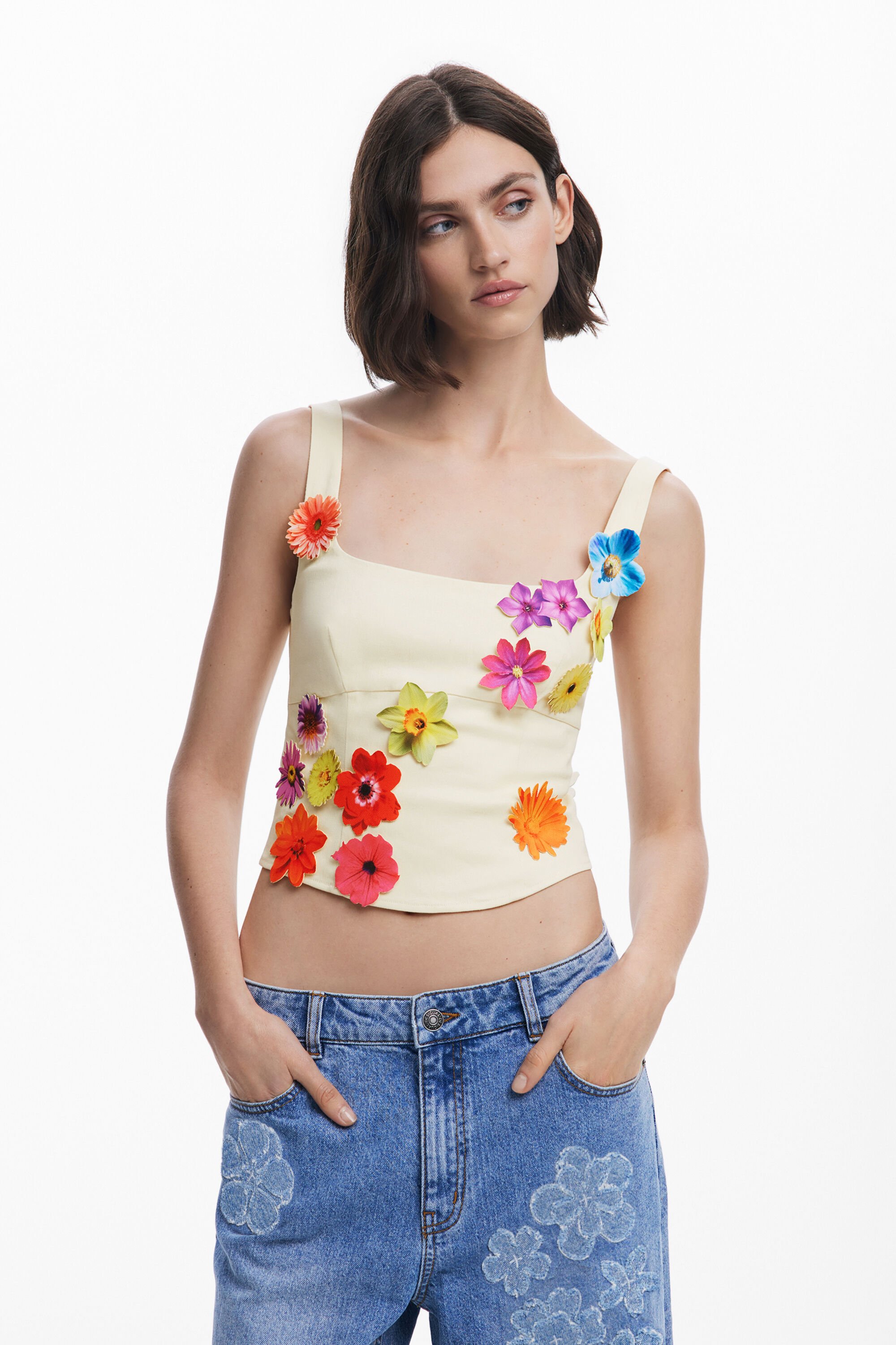 Desigual, Blusenkorsett Blumen Tyler McGillivary, Damen, Baumwolle, L