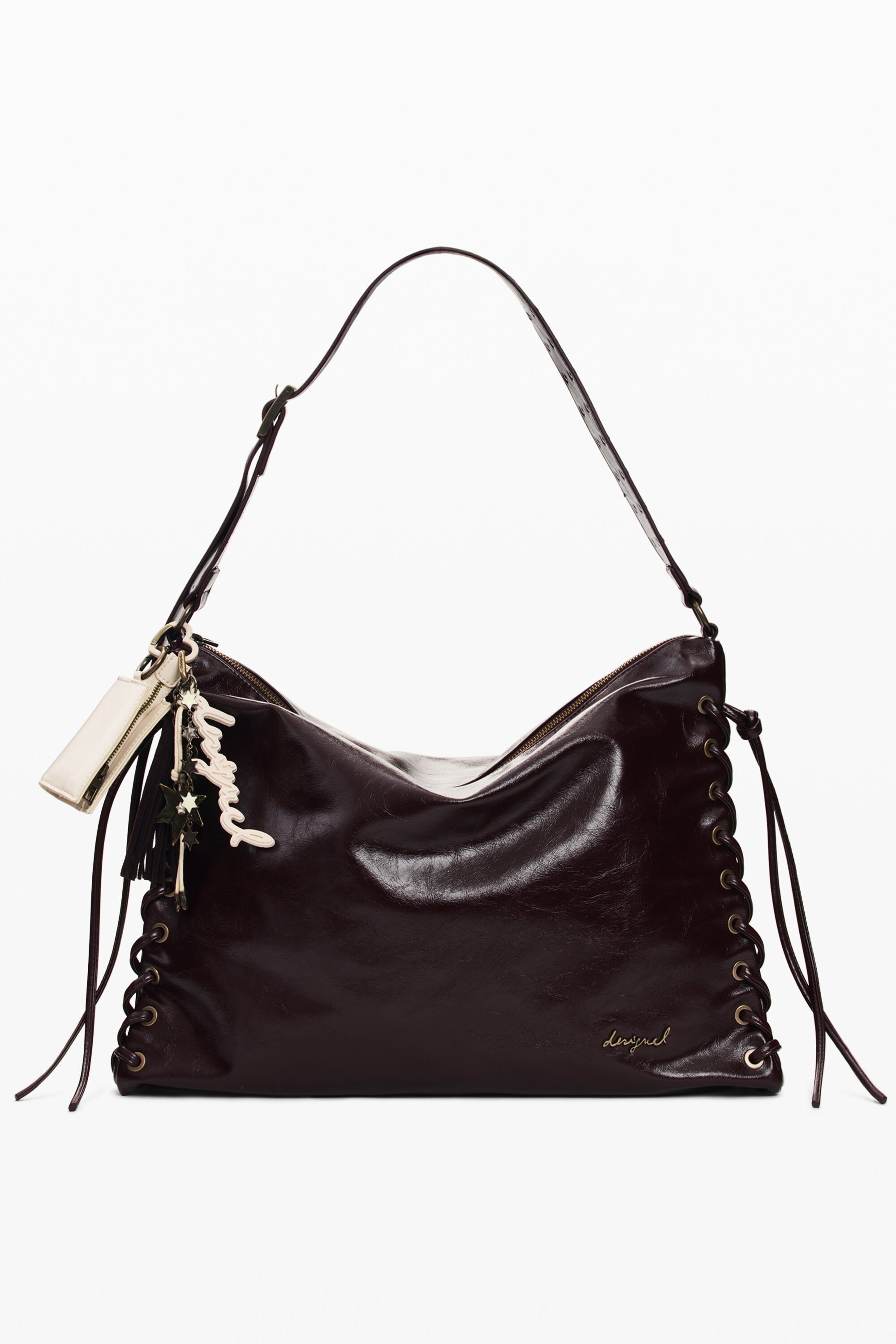 Desigual, Große glänzende geflochtene tasche, Damen, Polyurethan, Braun, U