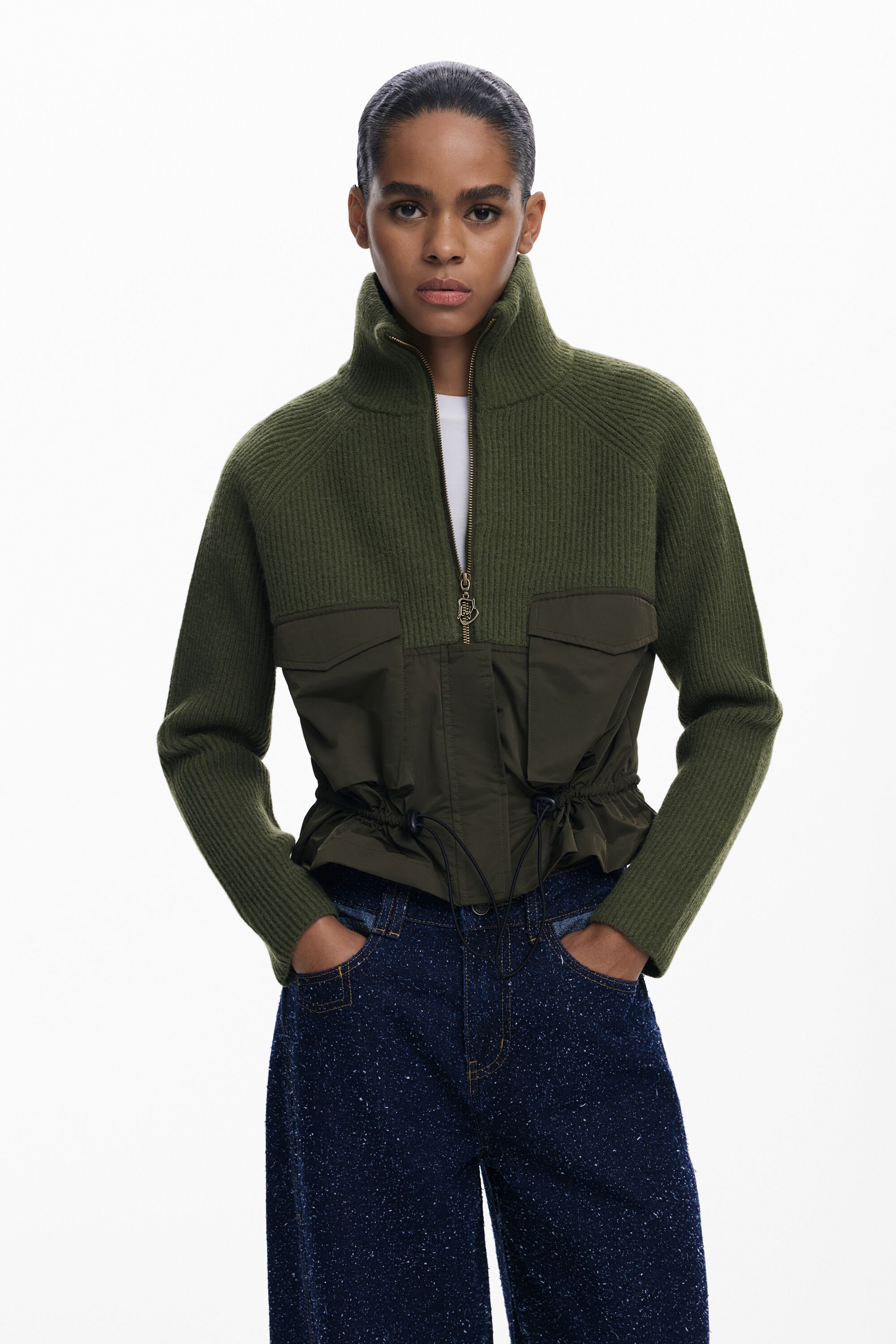 Desigual, Reißverschluss-Pullover mit Taschen, Damen, GrüN, L