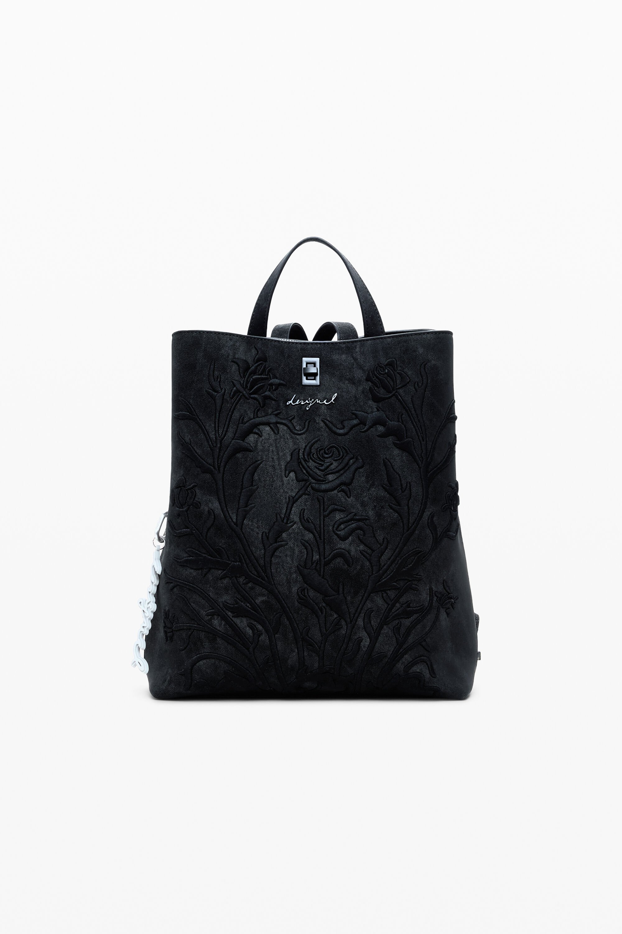 Desigual, Kleiner Rucksack mit 3D-Blumeneffekt, Damen, Polyurethan, Schwarz, U