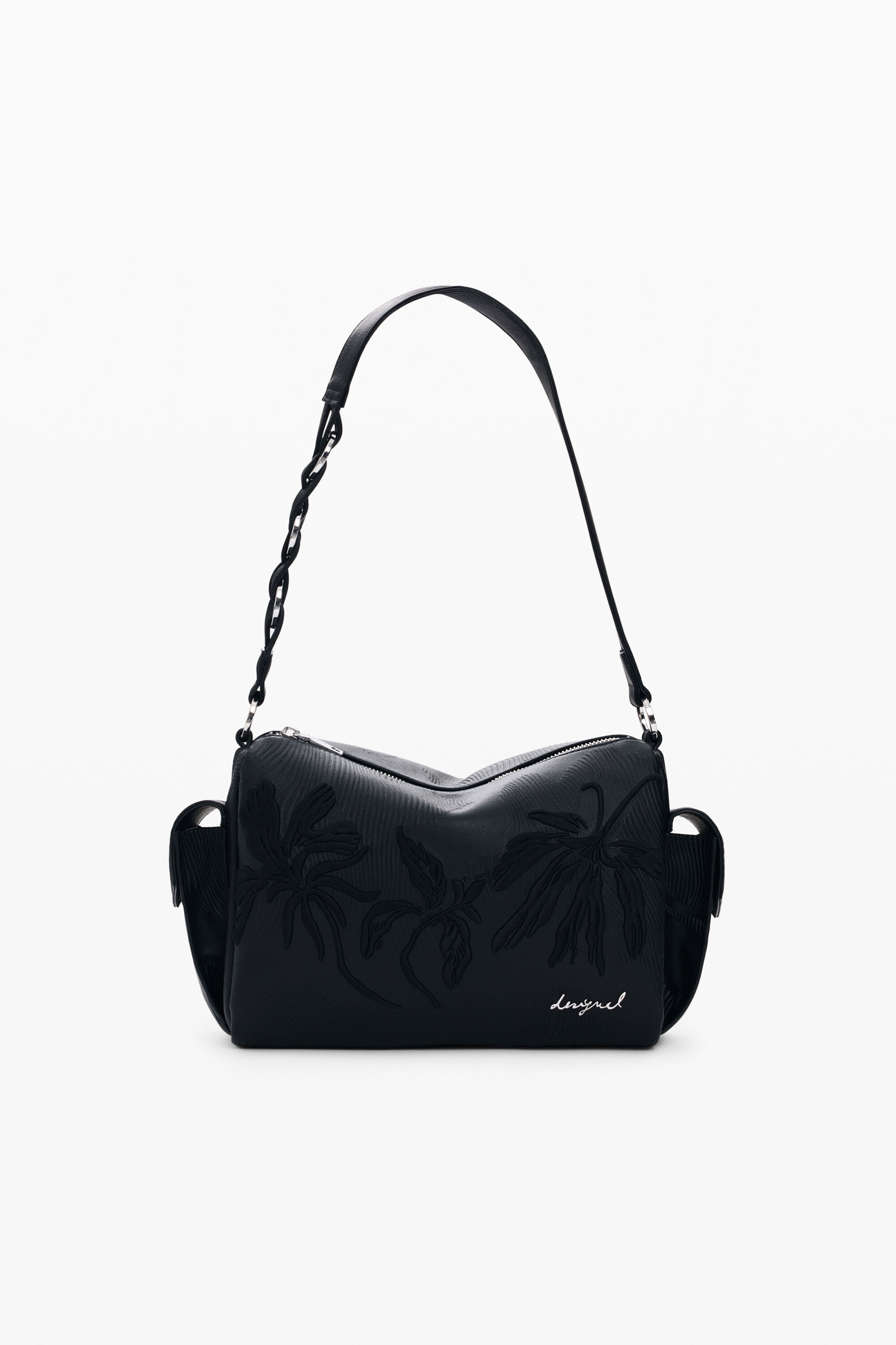 Desigual, Mittelgroße Tasche mit gestickten Charms, Damen, Polyurethan, Schwarz, U