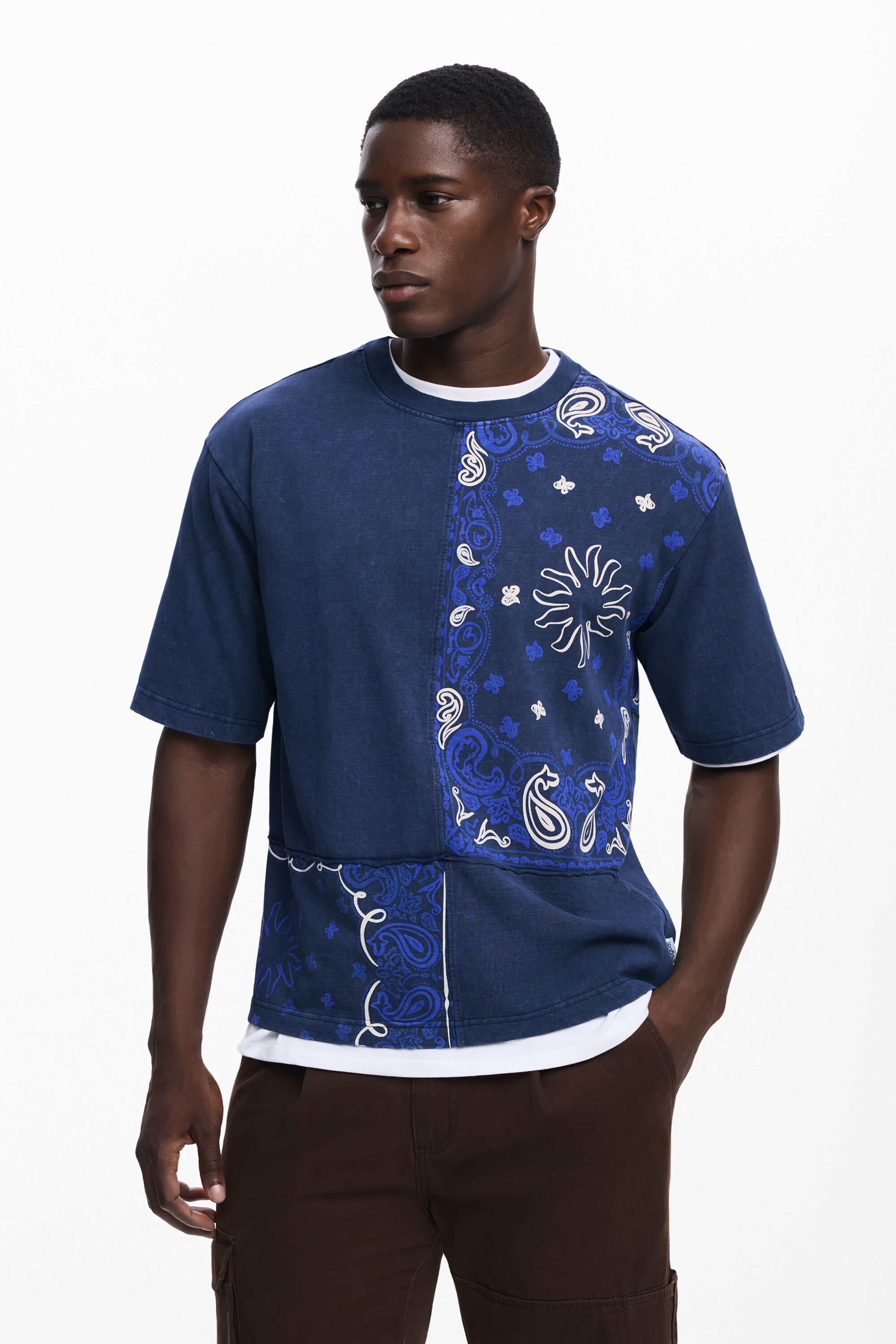 Desigual, T-Shirt mit Sonnenaufnähern, Herren, Baumwolle, Blau, M