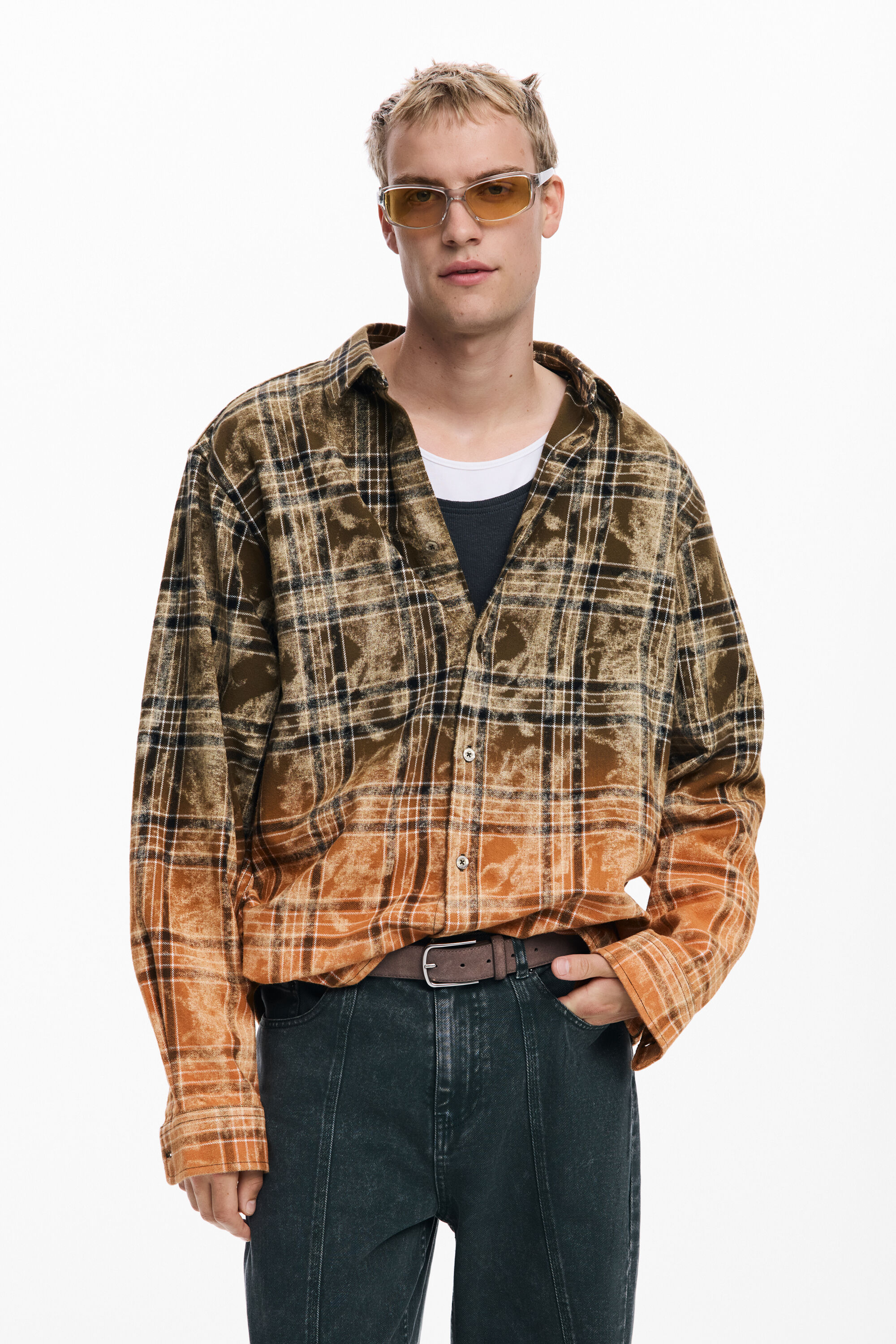 Desigual, Langarmhemd mit Farbverlauf, Herren, Baumwolle, GrüN, XL