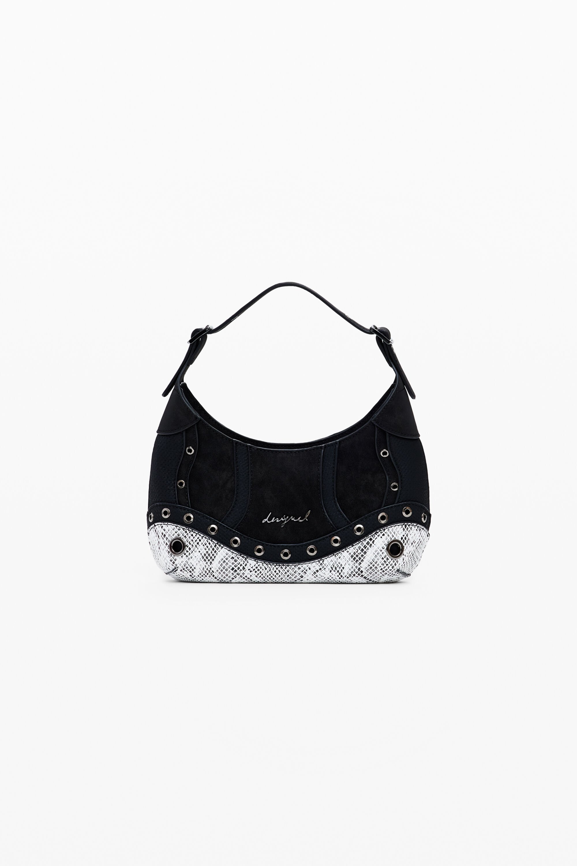 Desigual, Kleine Schlangentasche mit Nieten, Damen, Polyurethan, Schwarz, U