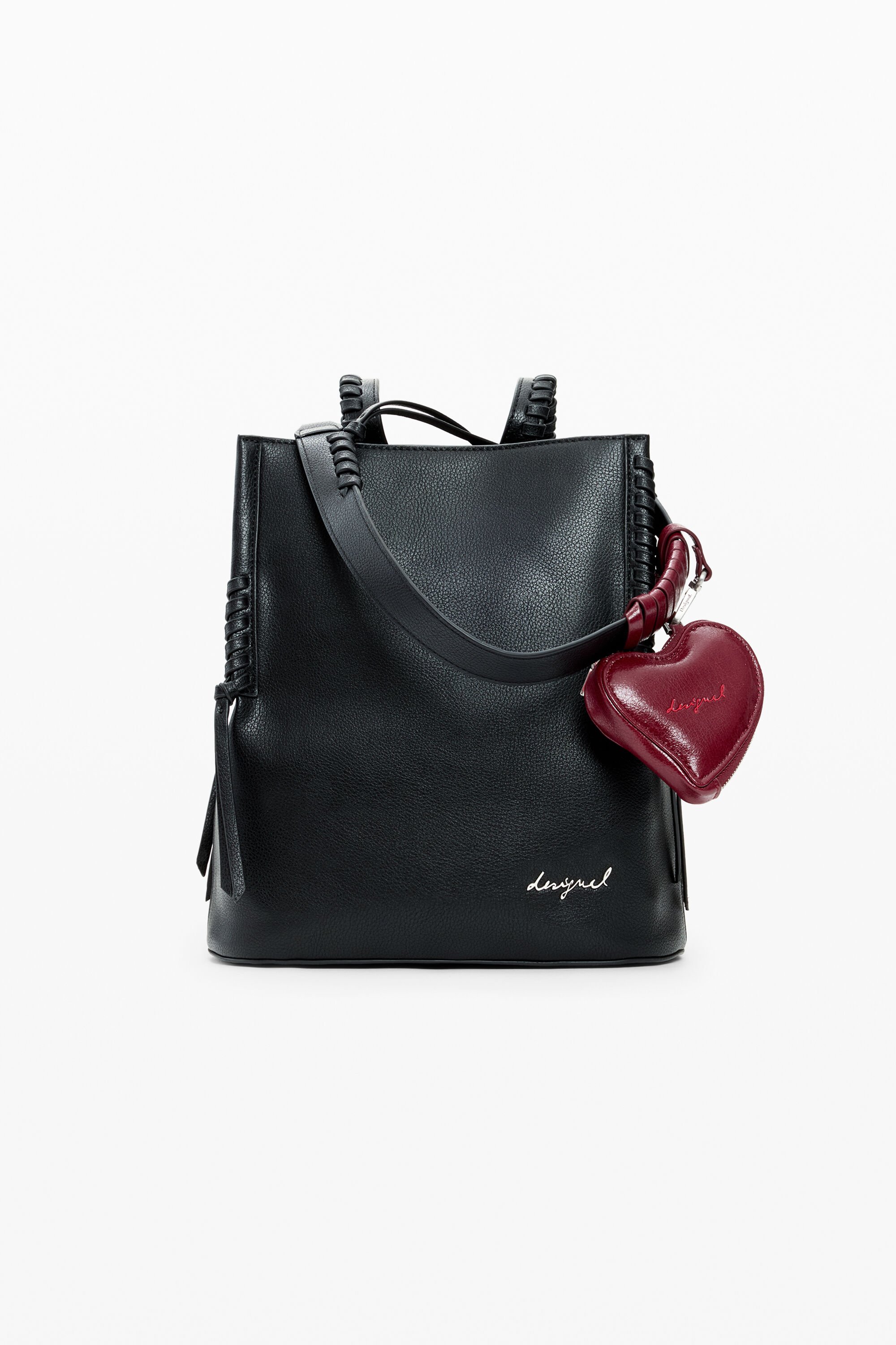 Desigual, Mittelgroßer Rucksack mit Herz-Charm, Damen, Polyurethan, Schwarz, U