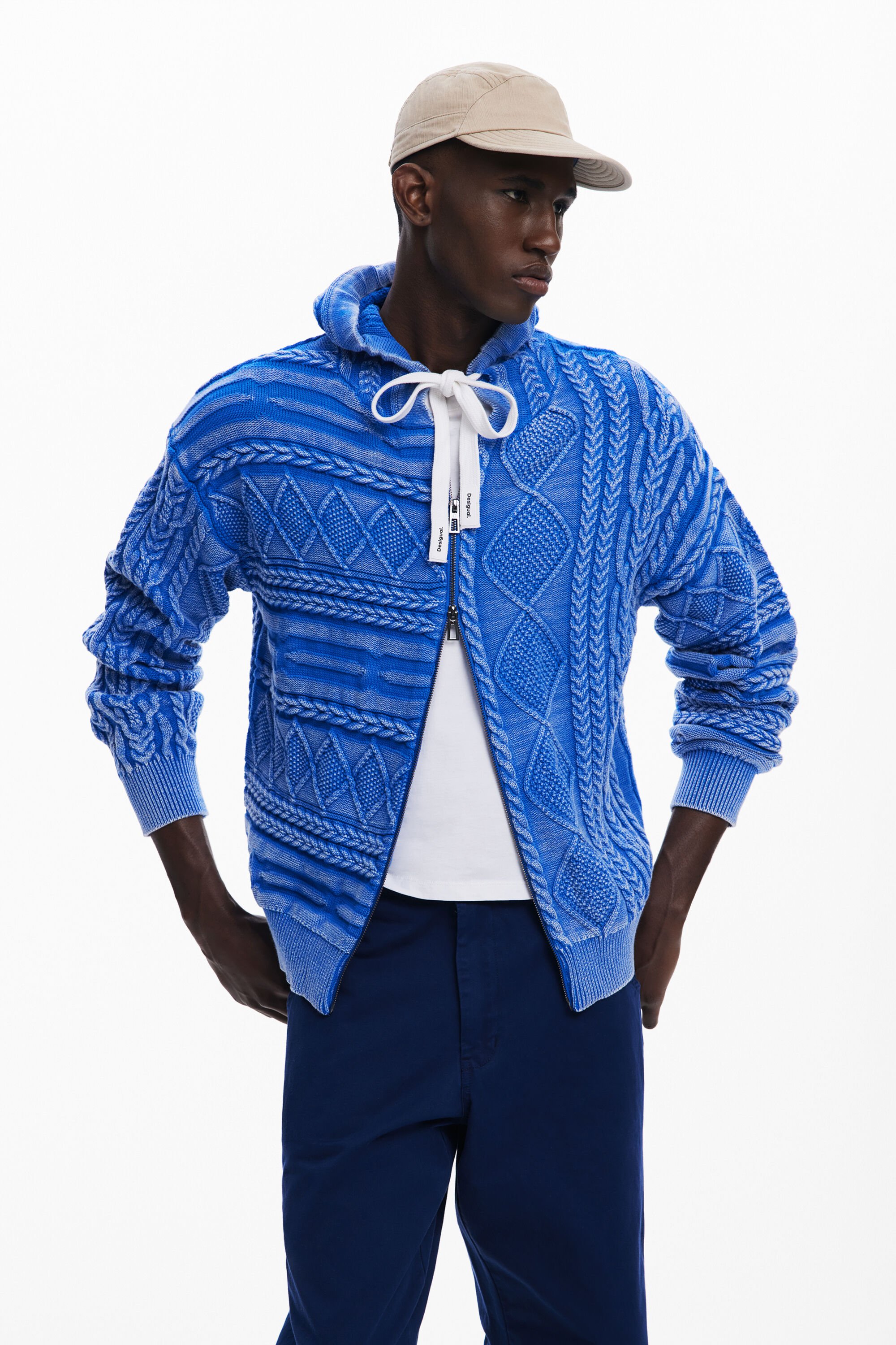 Desigual, Geflochtener Reißverschluss-Pullover, Herren, Baumwolle, Blau, S