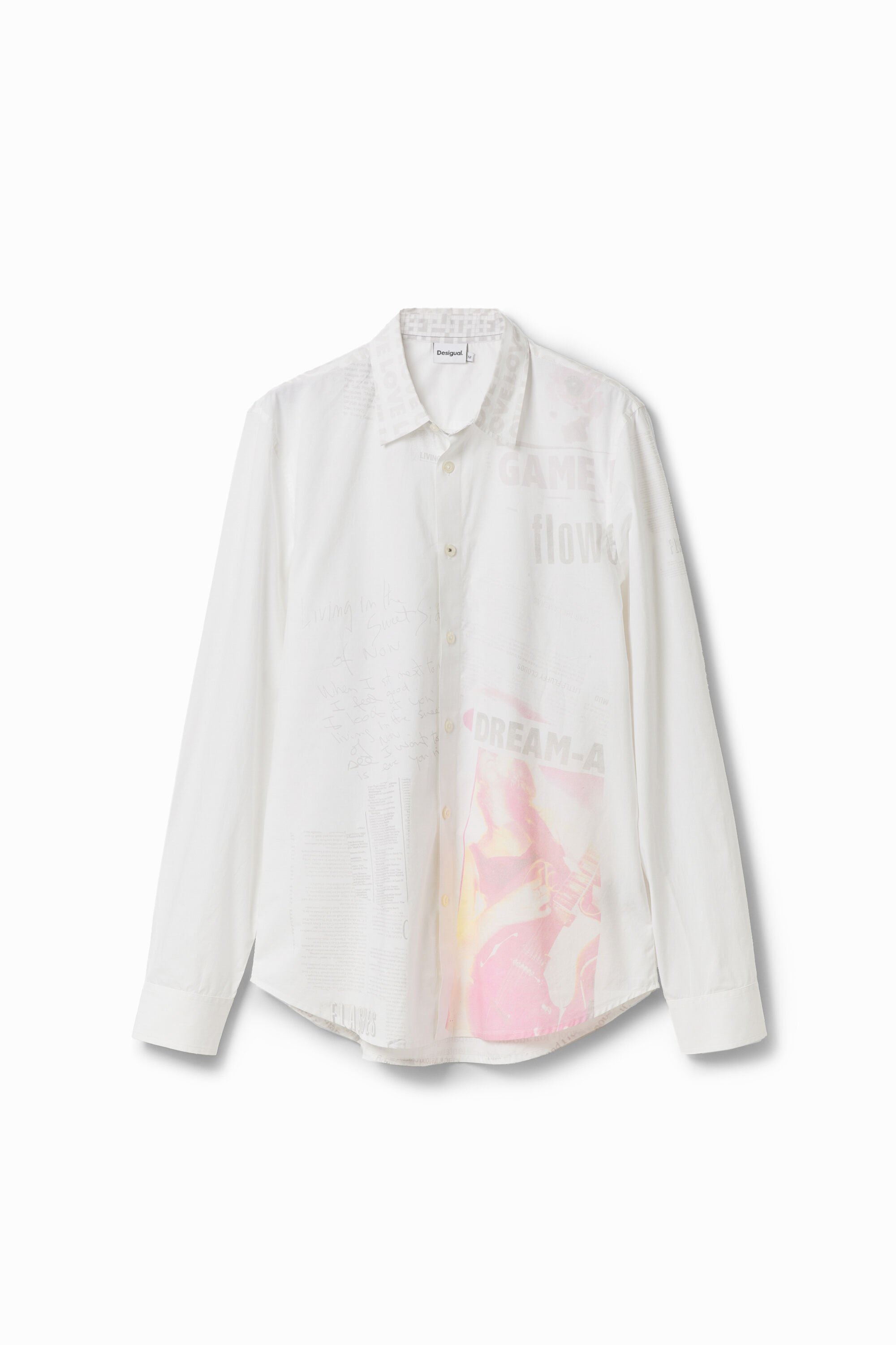 Desigual, Popeline-Hemd Zeitung, Herren, Baumwolle, Weiß, XXL
