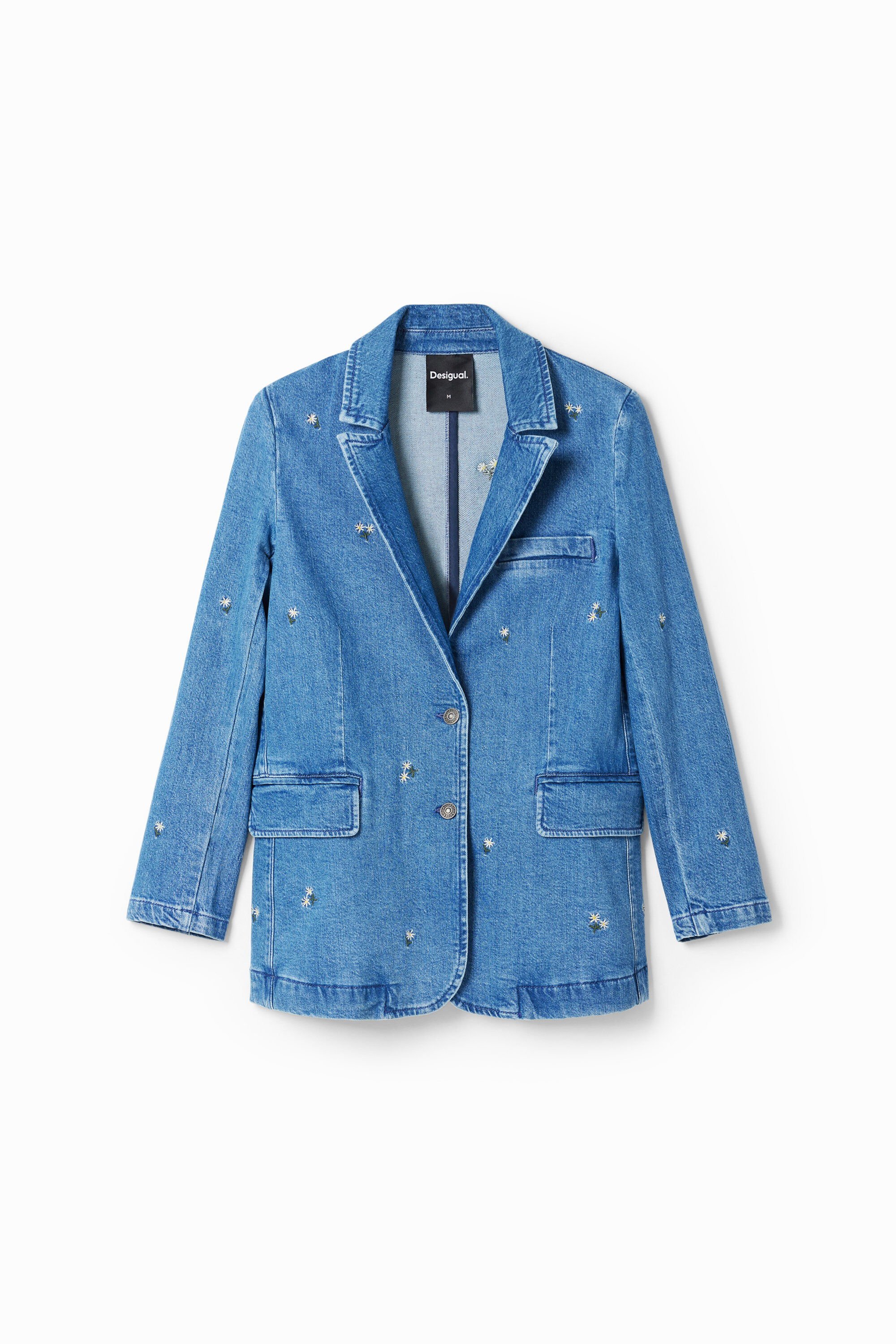 Desigual, Blazer aus denim mit kleinen Blumen, Baumwolle, Blau, M