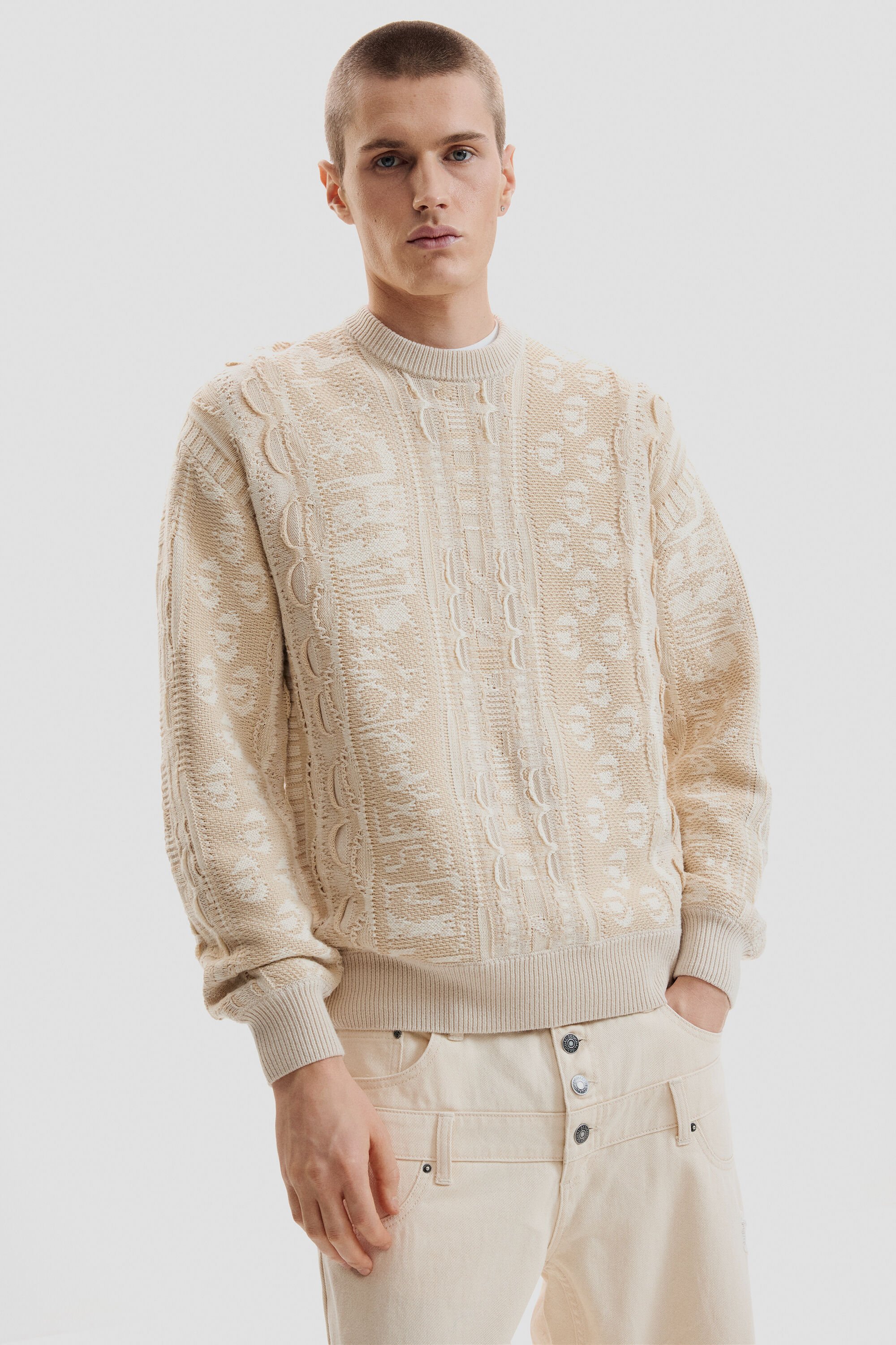 Desigual, Vintage-Strickpullover, Herren, Weiß, L