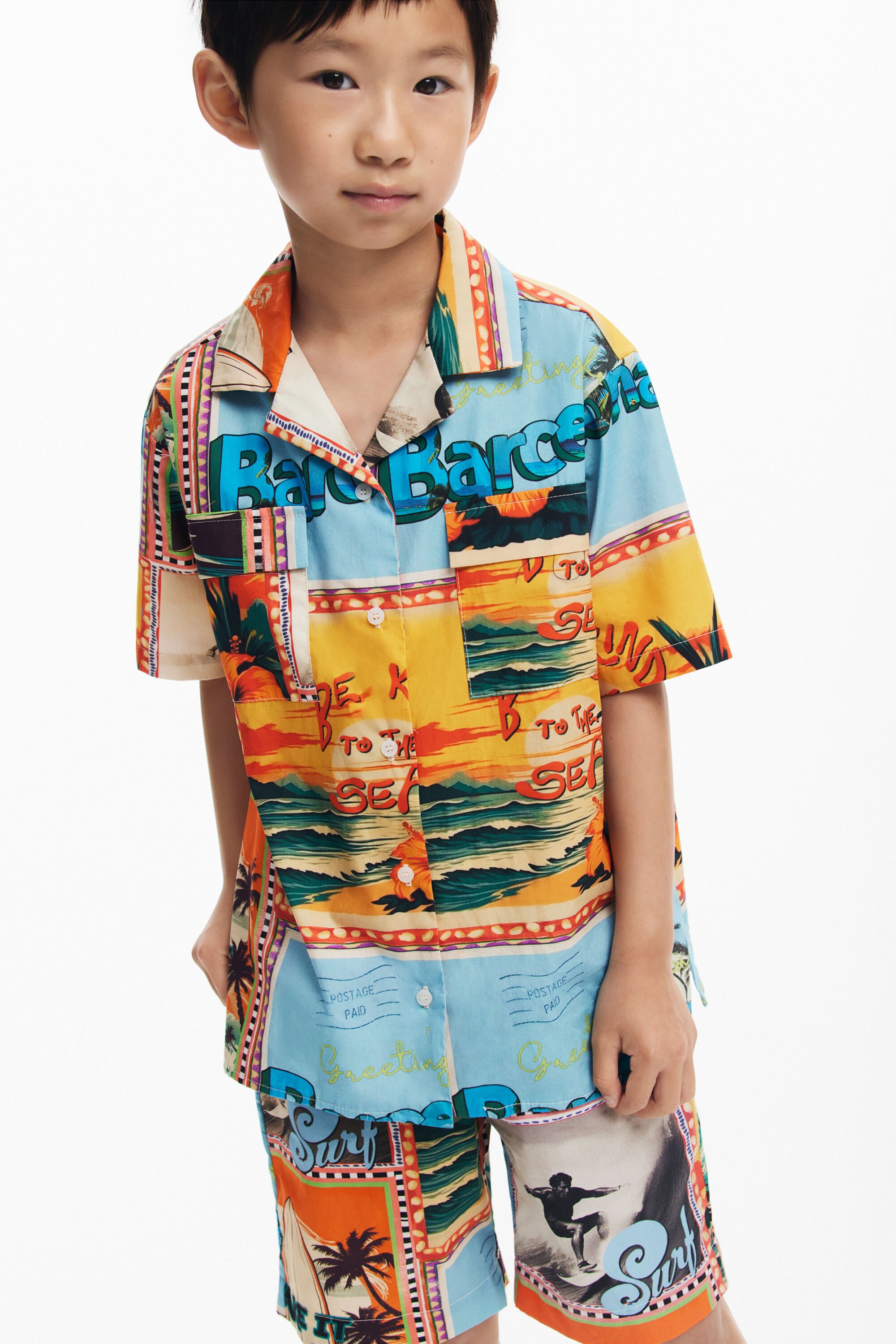 Desigual, Tropische Postkarten-Hemd, Kinder, Baumwolle, 5/6