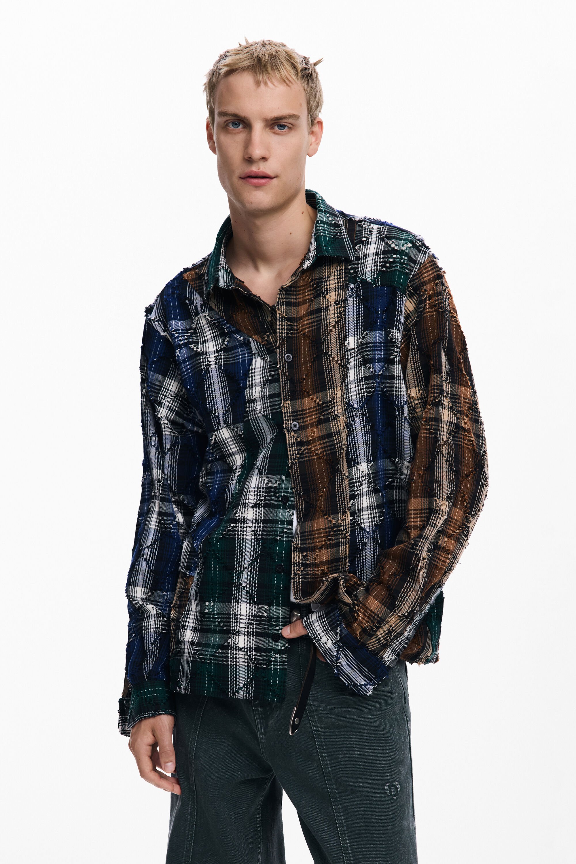 Desigual, Hemd mit gestickten Karos, Herren, Polyester, S