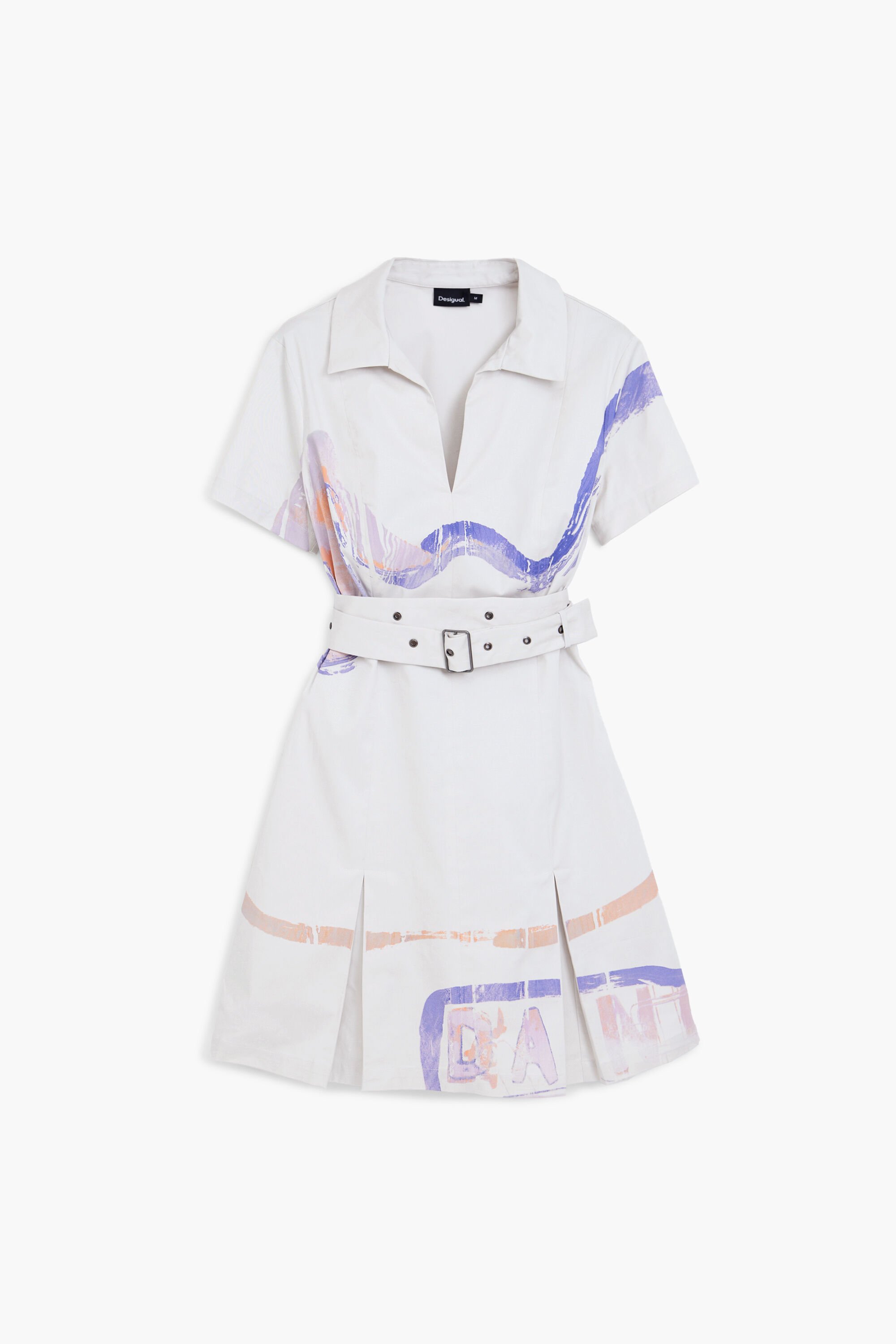 Desigual, Kurzes Kleid mit Gürtel, Baumwolle, Weiß, S