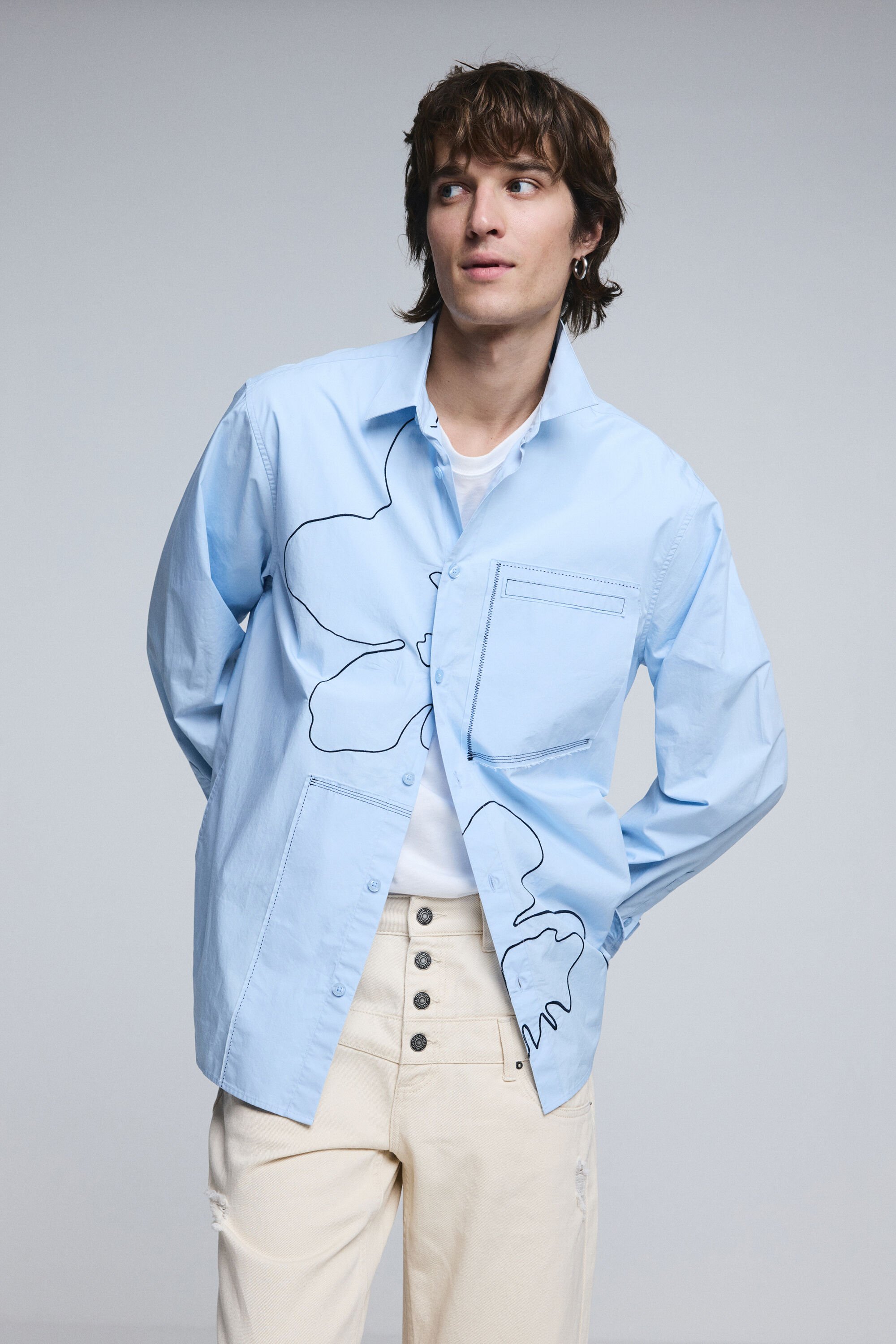 Desigual, Hemd mit Stickerei, Herren, Baumwolle, Blau, XL