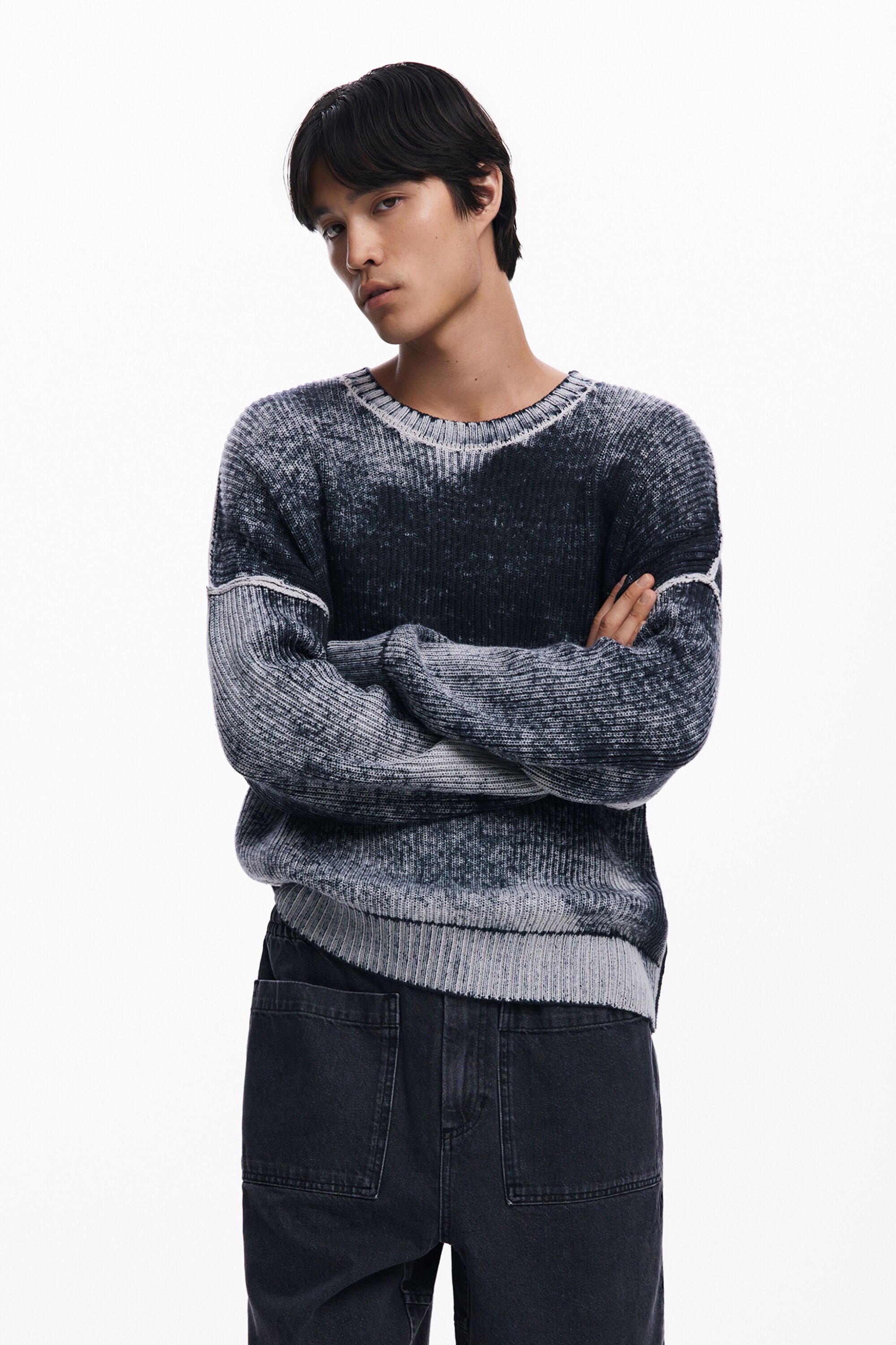 Desigual, Abgenutzter Strickpullover, Herren, Schwarz, S