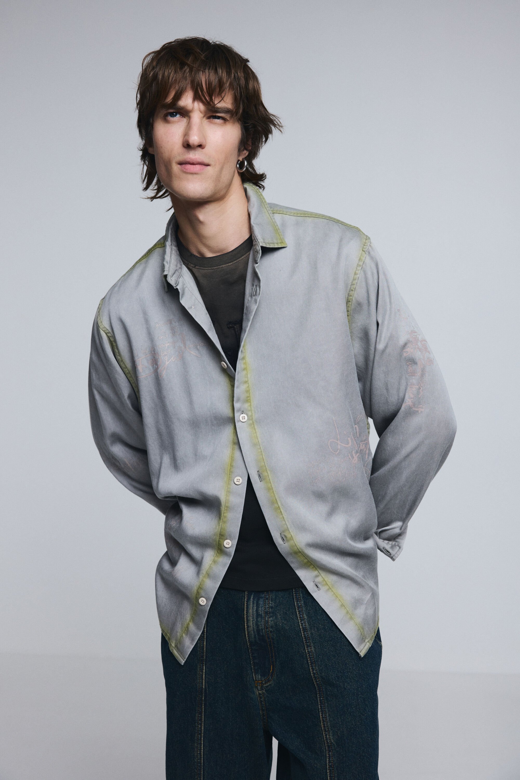 Desigual, Hemd mit Schriftzug und Used-Effekt, Herren, Lyocell, Weiß, L