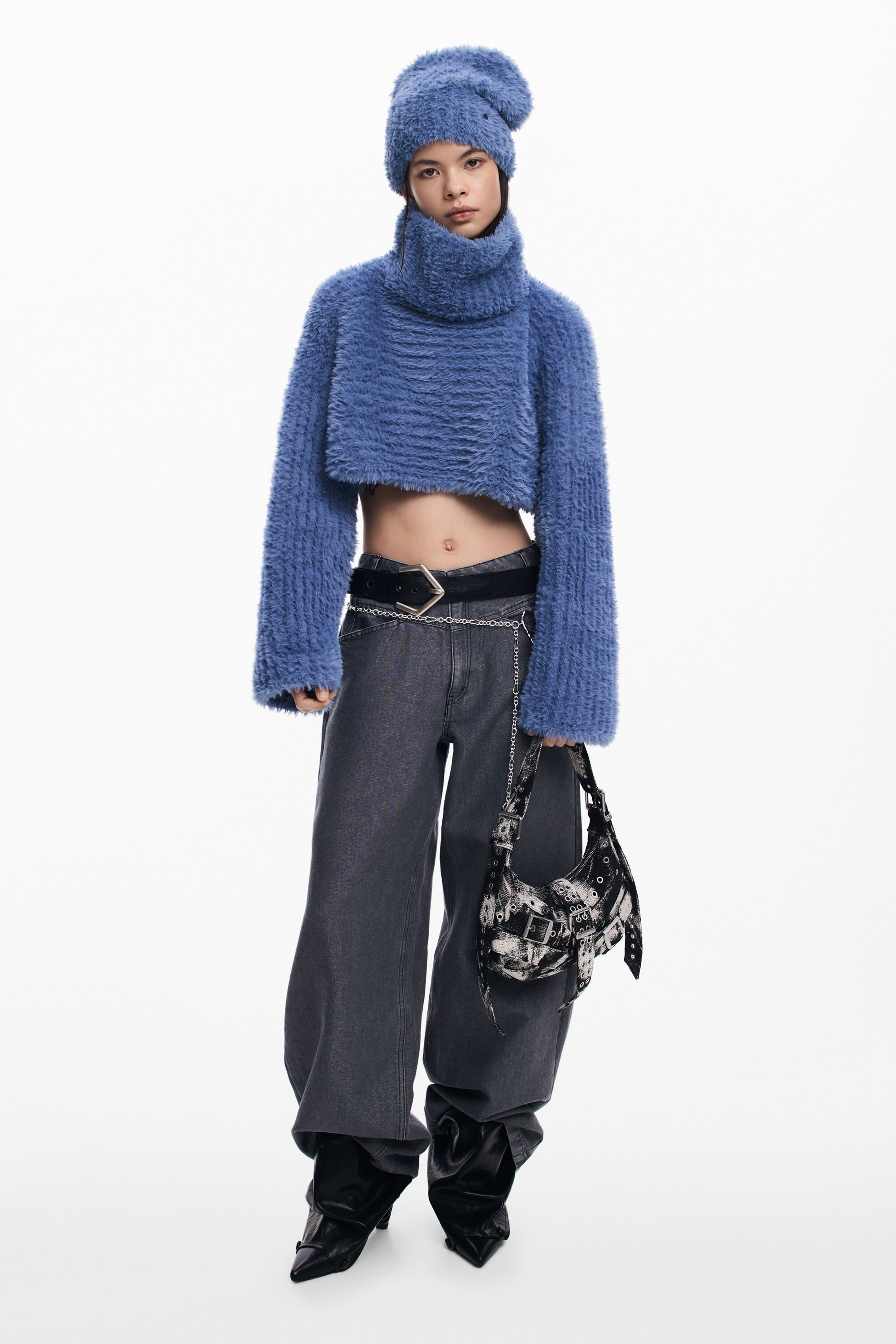 Desigual, PACK CROP-PULLOVER UND MÜTZE, Damen, Polyester, Blau, U