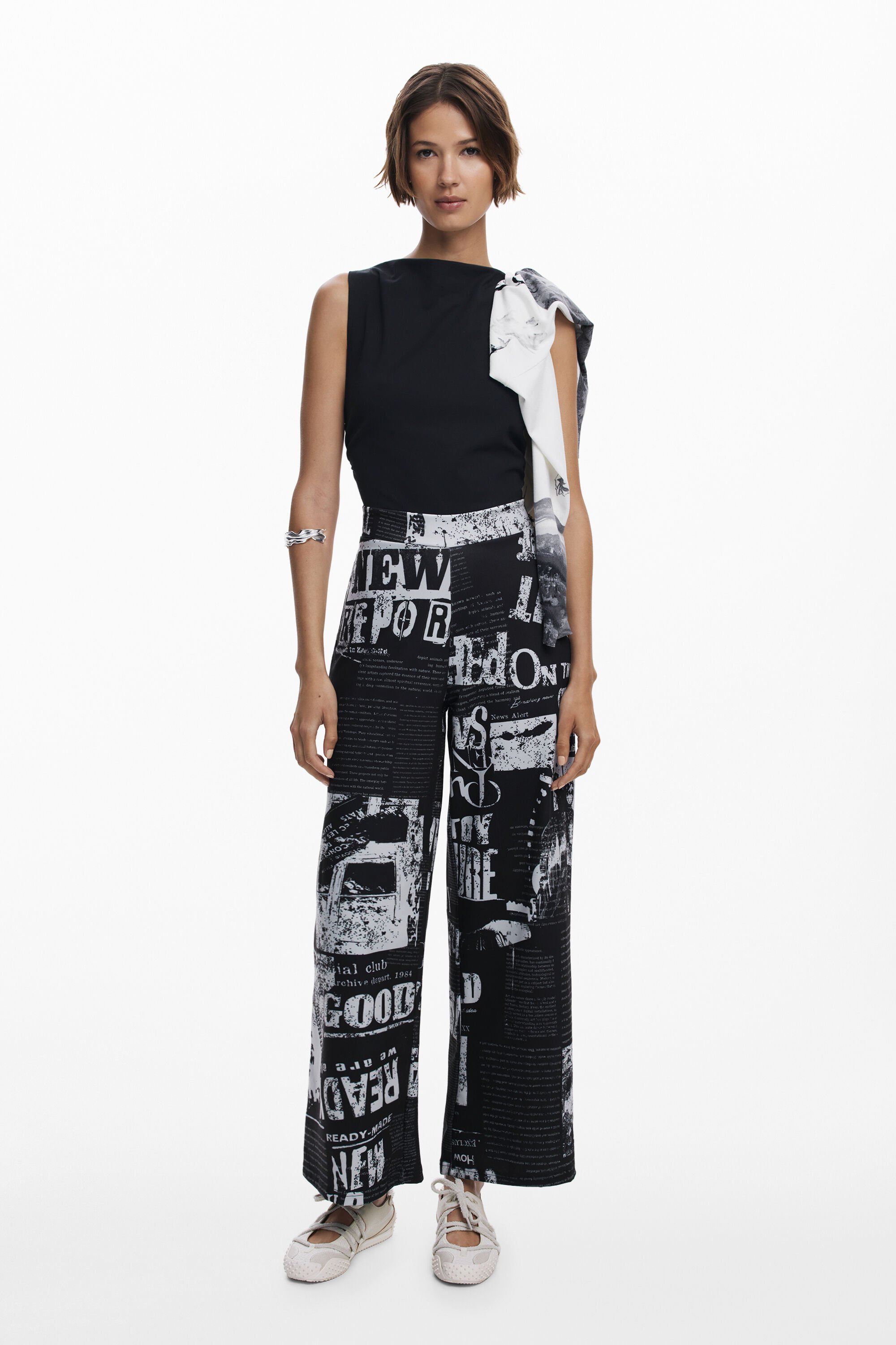Desigual, Kombinierter Overall mit Zeitungsmuster, Damen, Schwarz, XL