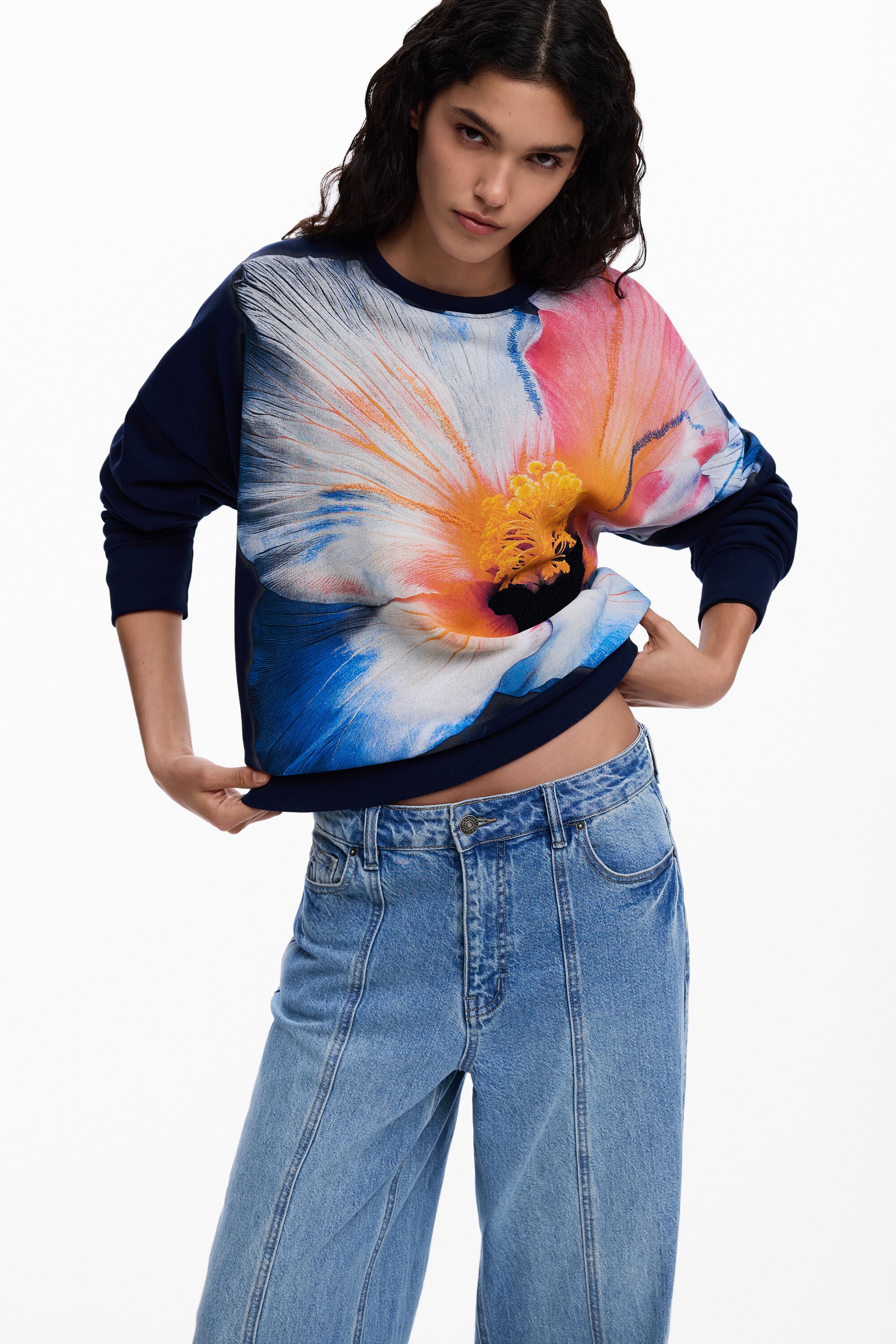 Desigual, Sweatshirt große blume, Damen, Baumwolle, Rot, XS