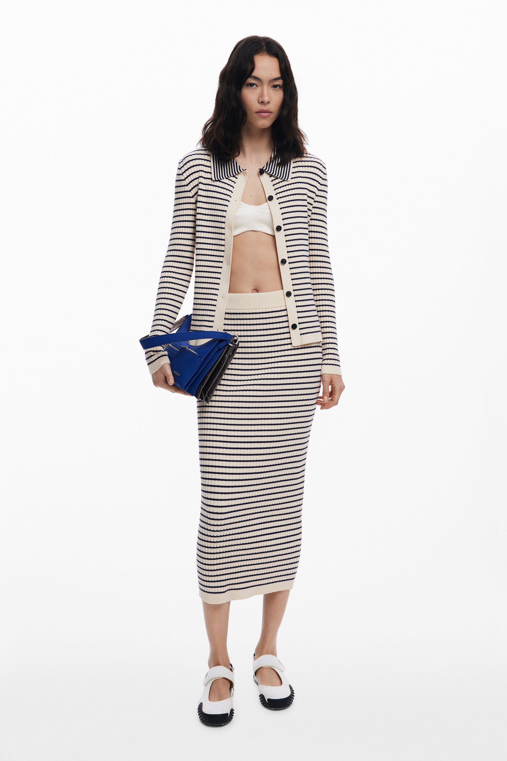 Desigual, Midirock aus Strick mit Streifen, Damen, Weiß, M