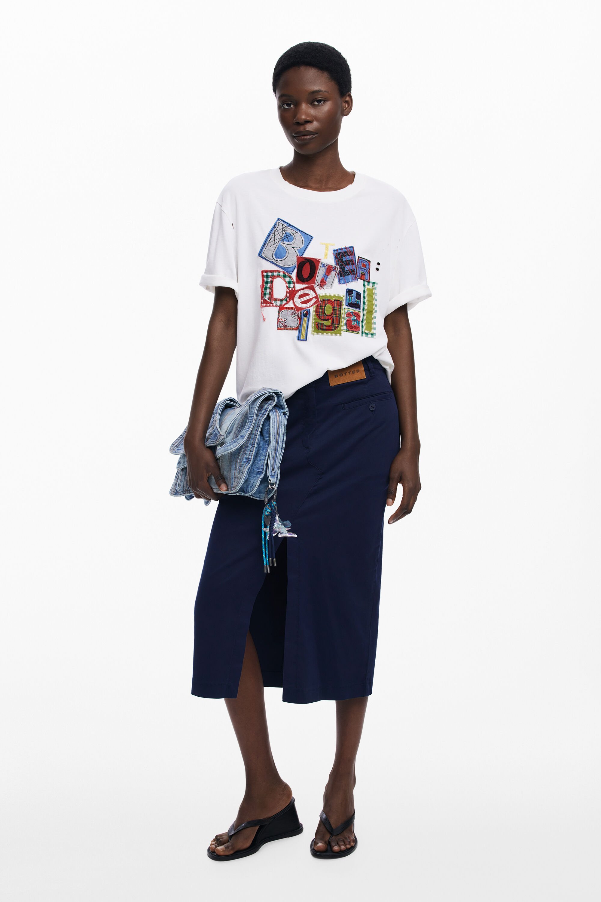 Desigual, Midirock in Bleistiftform Botter, Damen, Baumwolle, Blau, XL