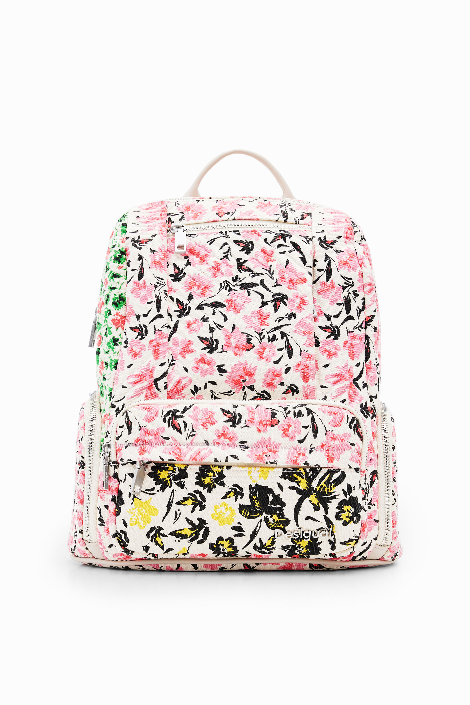 Desigual, Rucksack M Canvas Blumen, Baumwolle, Weiß, U