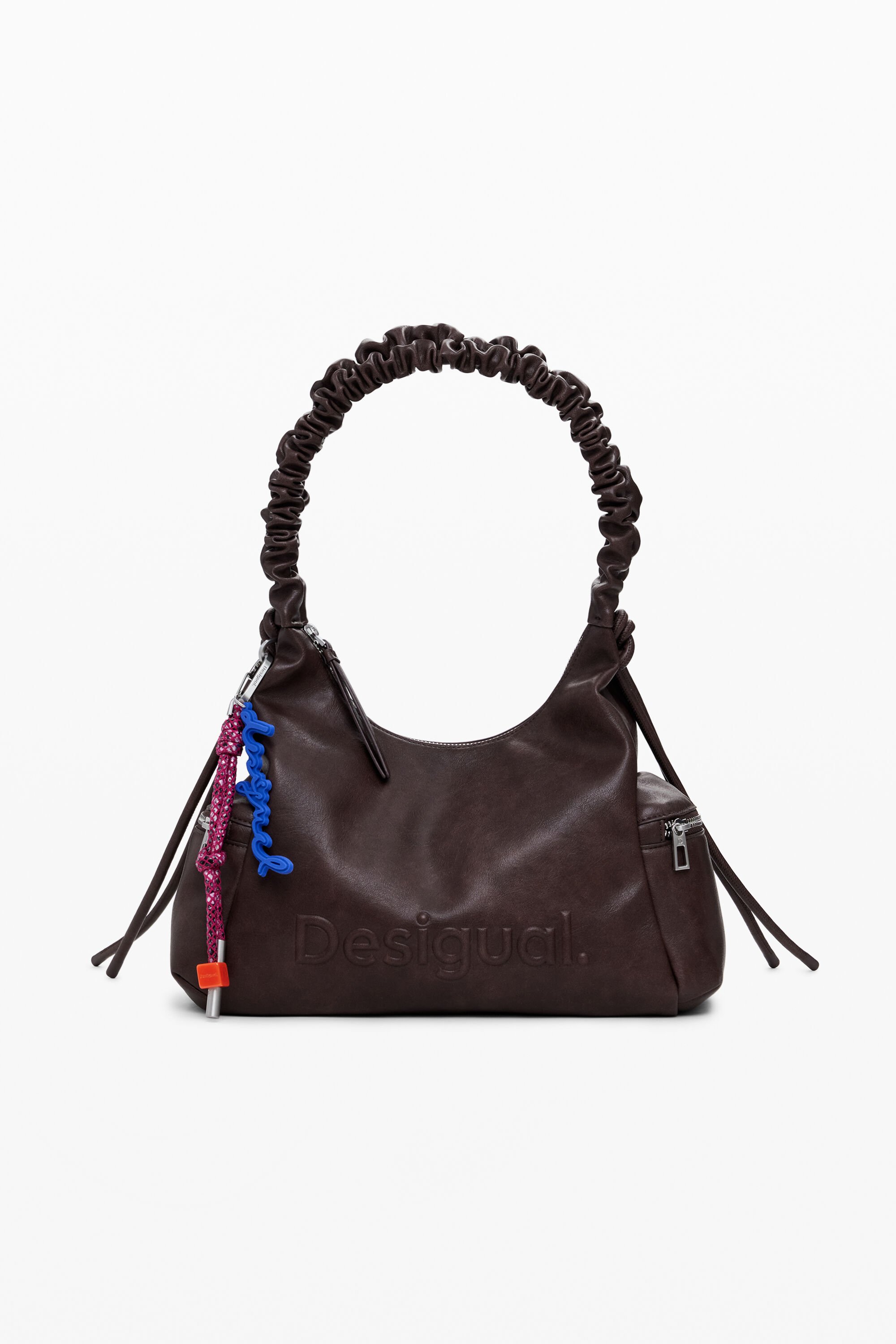 Desigual, Mittelgroße 3D-Logo-Tasche mit gerafftem Henkel, Damen, Polyurethan, Braun, U
