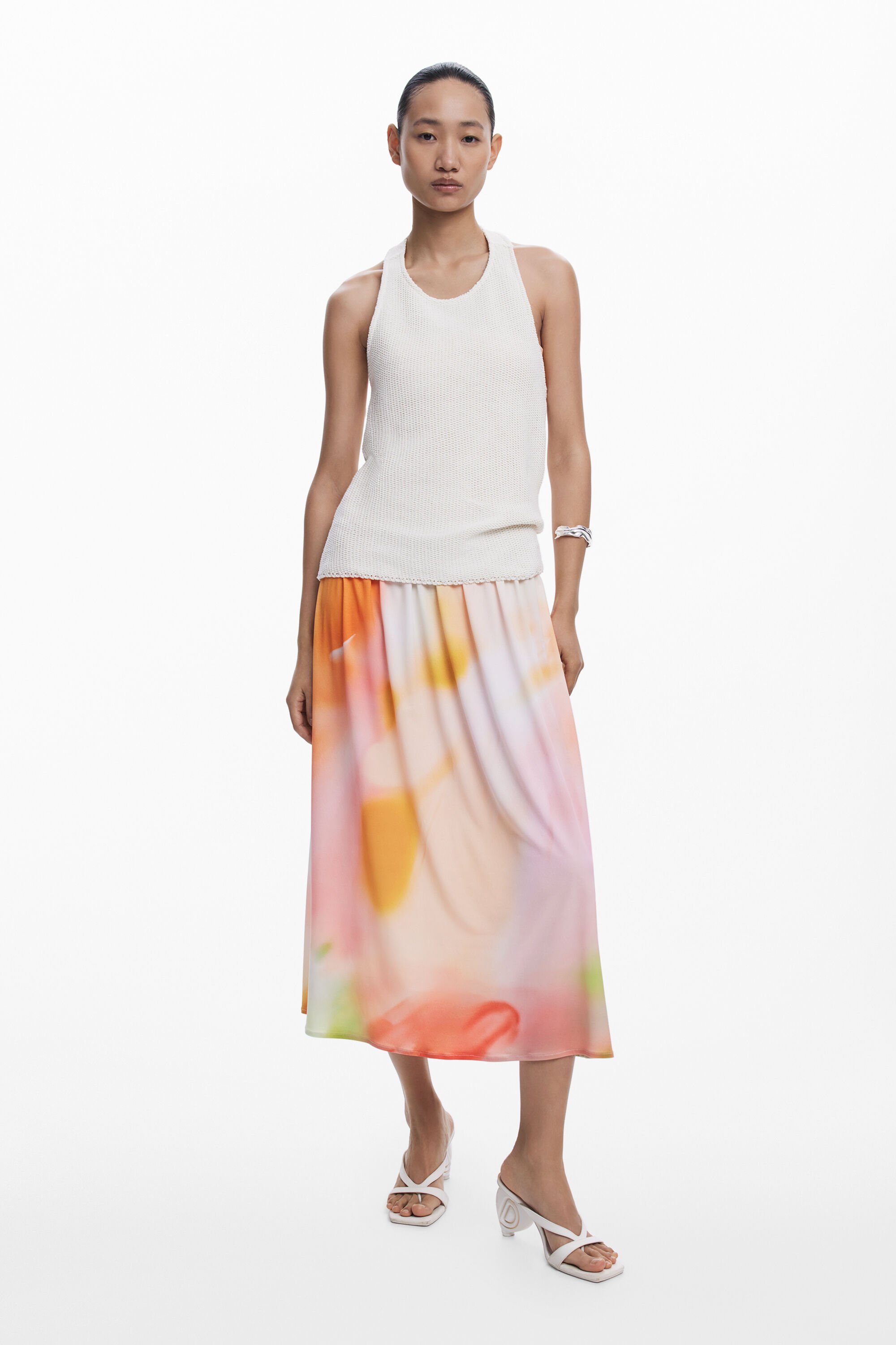 Desigual, Zweiteiliges langes Kleid mit Farbverlauf, Damen, Polyester, Weiß, S