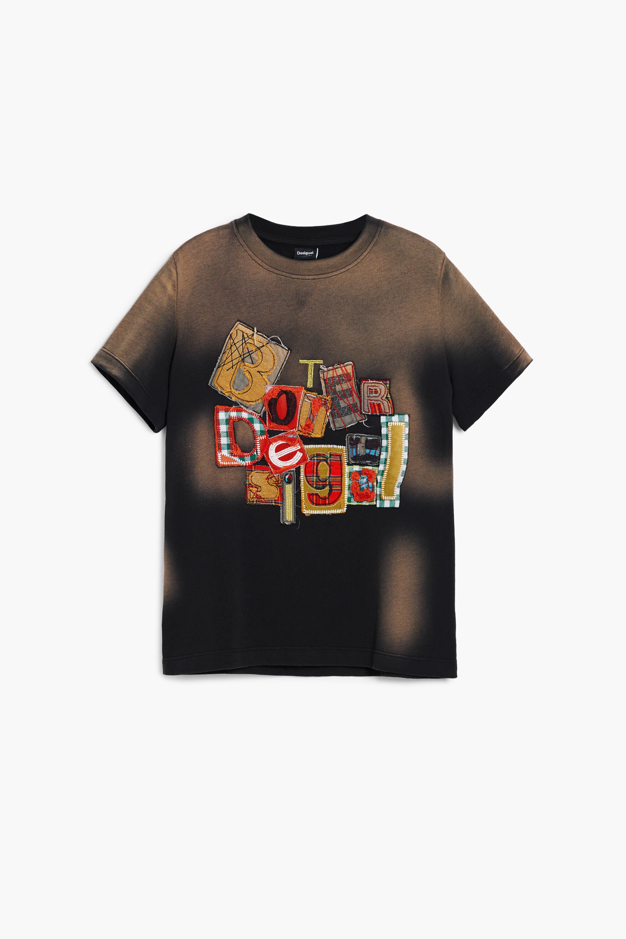 Desigual, Kinder-T-Shirt mit kurzen Ärmeln und Botter-Patch, Kinder, Baumwolle, Braun, 7/8