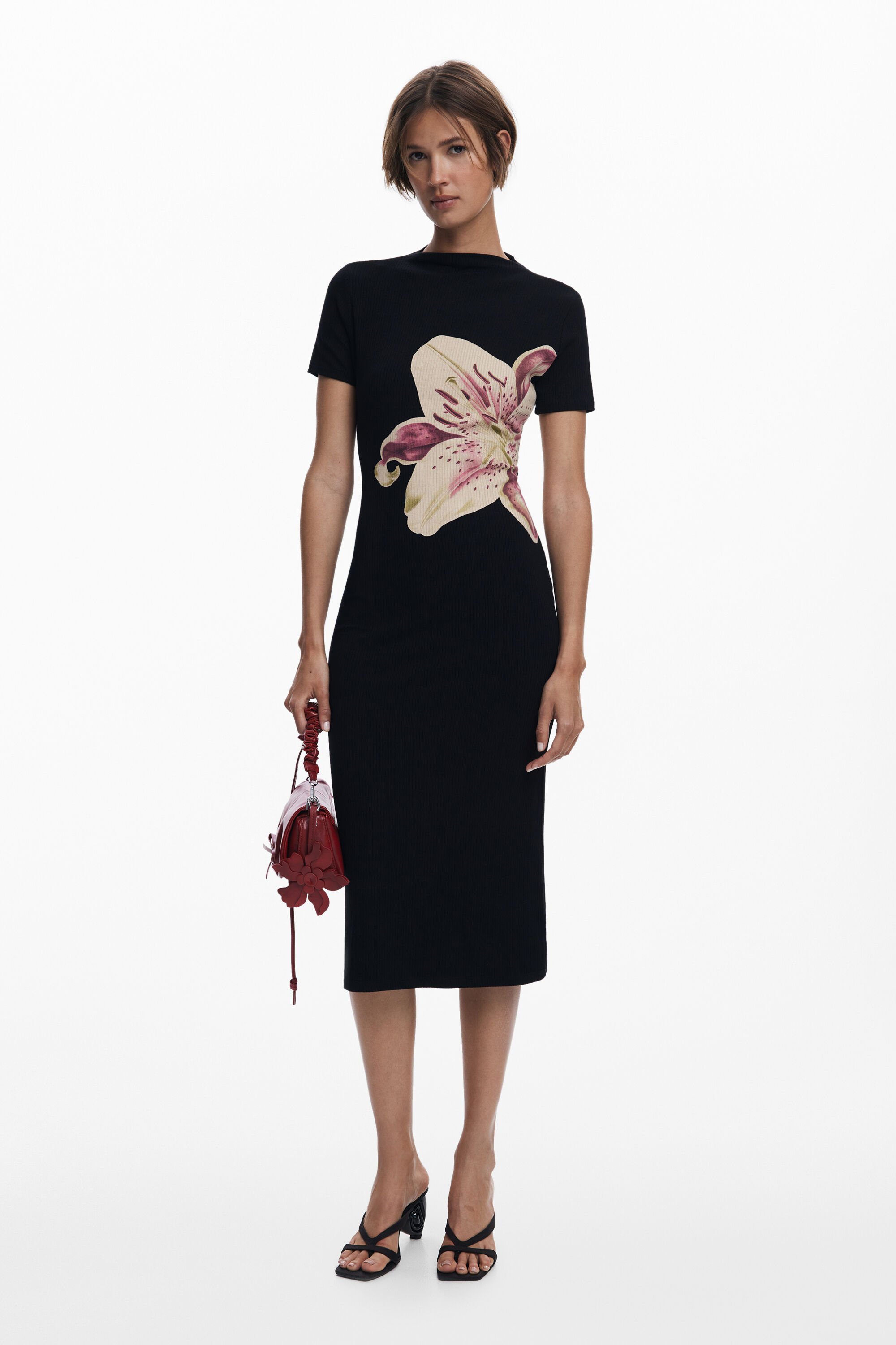 Desigual, Langes Kleid in Orchideenfarbe, Damen, Viskose, Schwarz, XS